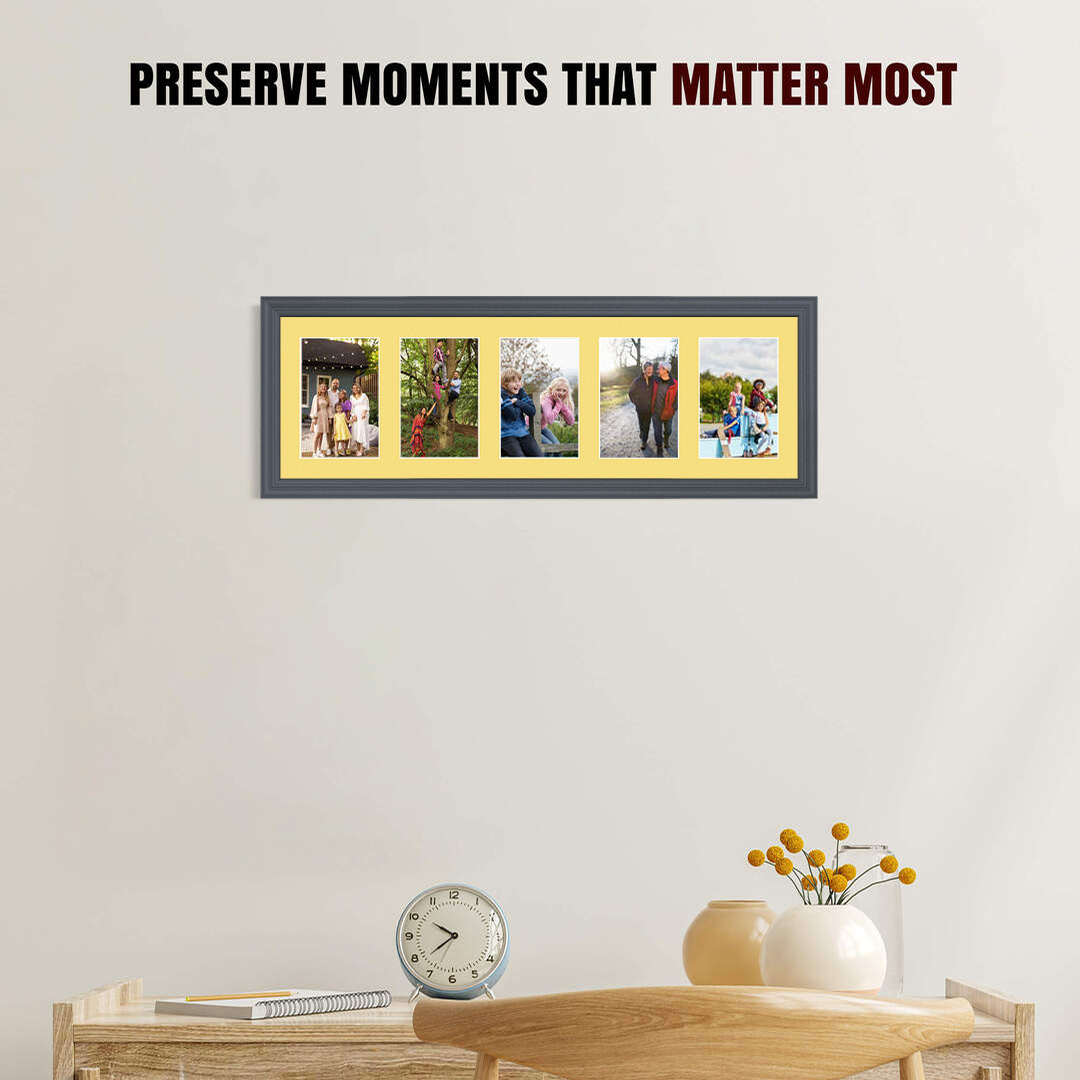 26x8" Dark Grey Classic Multi Aperture Photo Frame - Fits 6x4" (x5) Photos | Collage Frame thumbnail 2