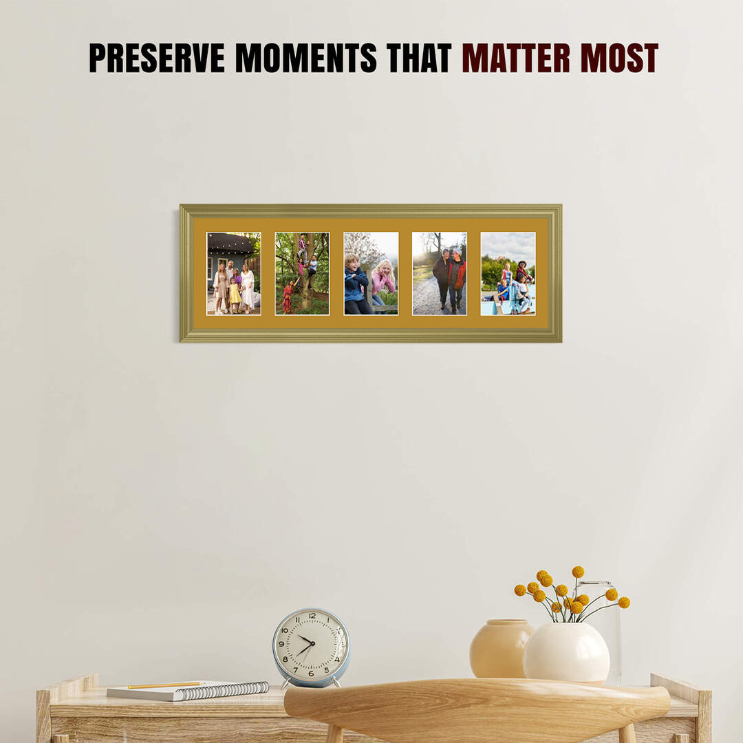 26x8" Gold Classic Multi Aperture Photo Frame - Fits 6x4" (x5) Photos | Collage Frame thumbnail 2