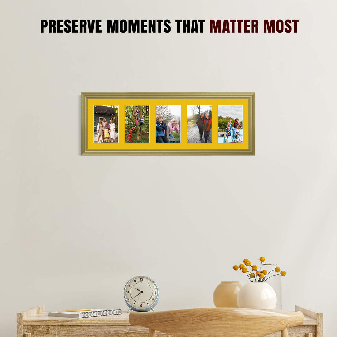 26x8" Classic Gold Multi Aperture Photo Frame - Fits 6x4" (x5) Photos | Collage Frame thumbnail 2