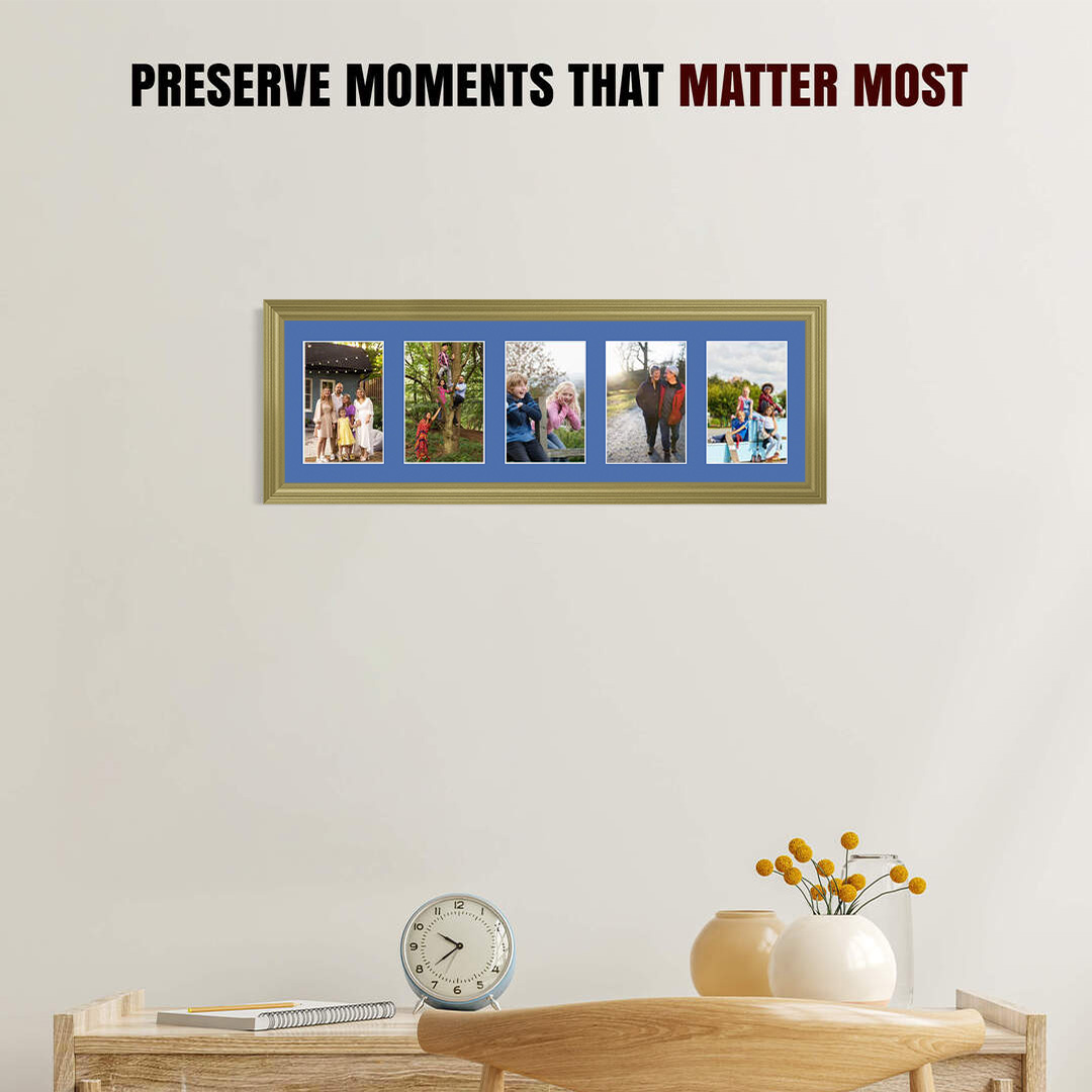 26x8" Gold Classic Multi Aperture Photo Frame - Fits 6x4" (x5) Photos | Collage Frame thumbnail 2