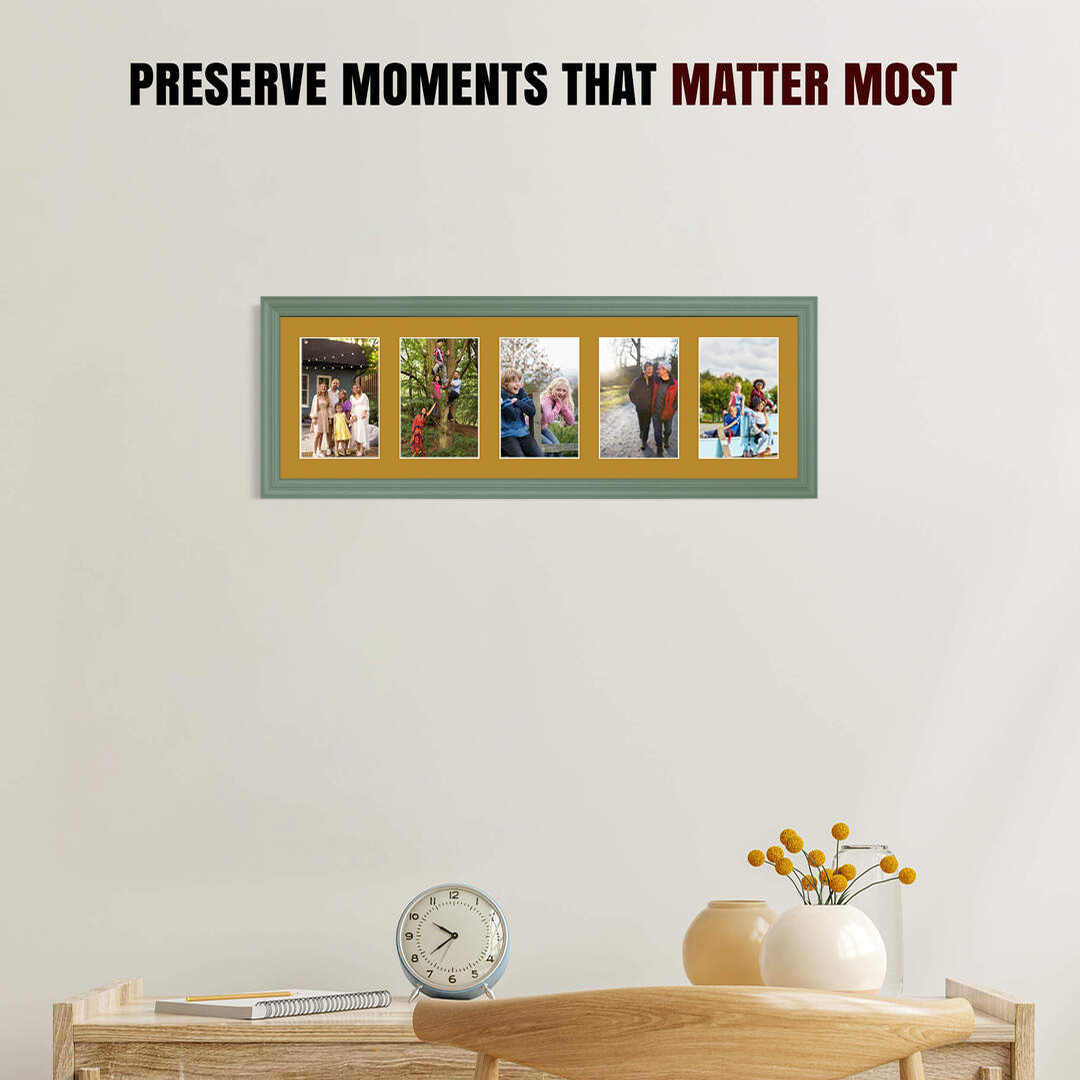 26x8" Classic Green Multi Aperture Photo Frame - Fits 6x4" (x5) Photos | Collage Frame thumbnail 2