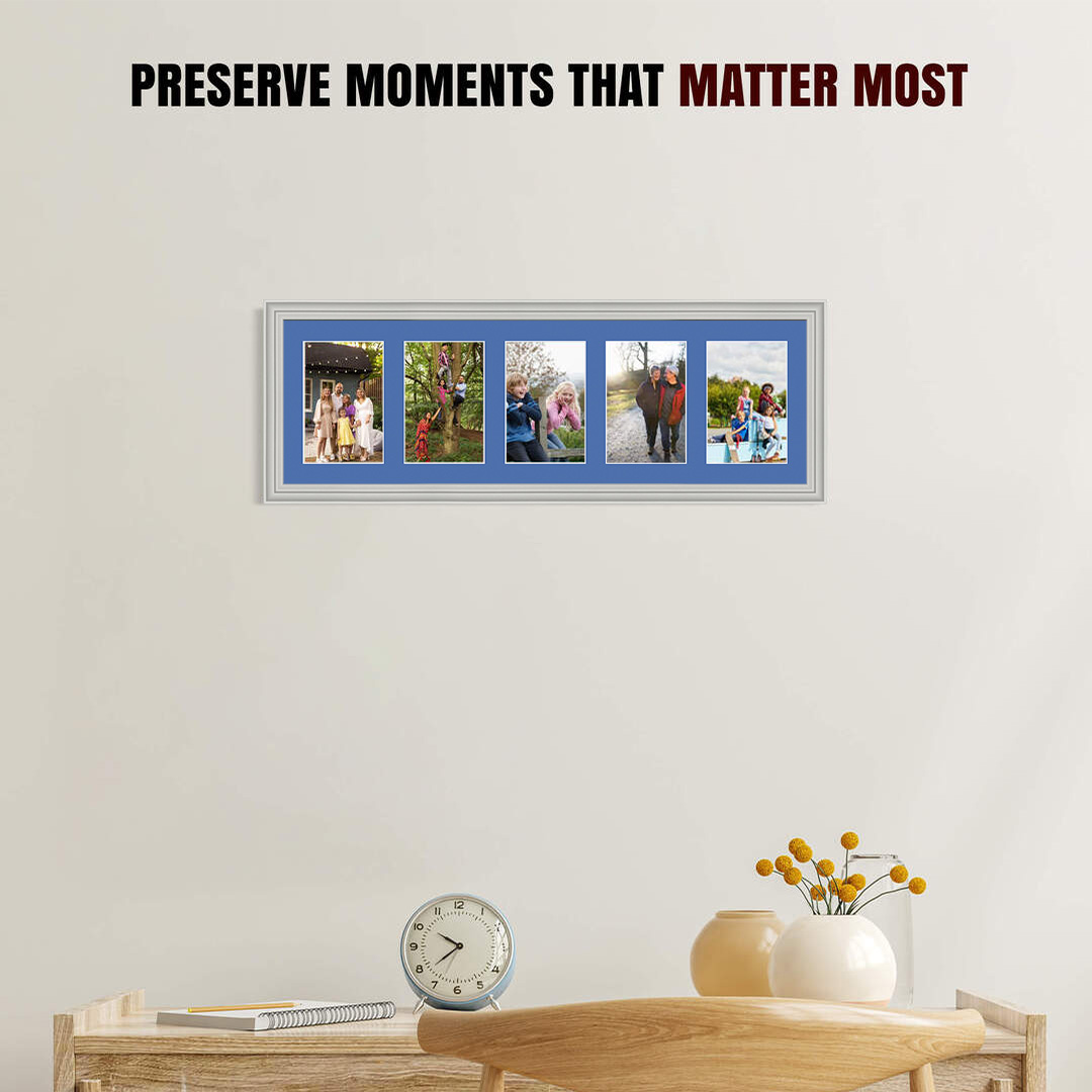 26x8" Classic Light Grey Multi Aperture Photo Frame - Fits 6x4" (x5) Photos | Collage Frame thumbnail 2