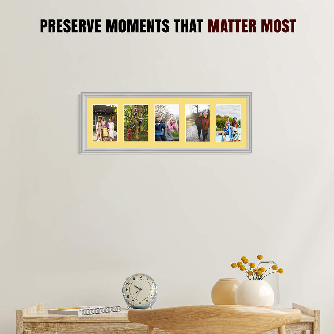 26x8" Classic Light Grey Multi Aperture Photo Frame - Fits 6x4" (x5) Photos | Collage Frame thumbnail 2