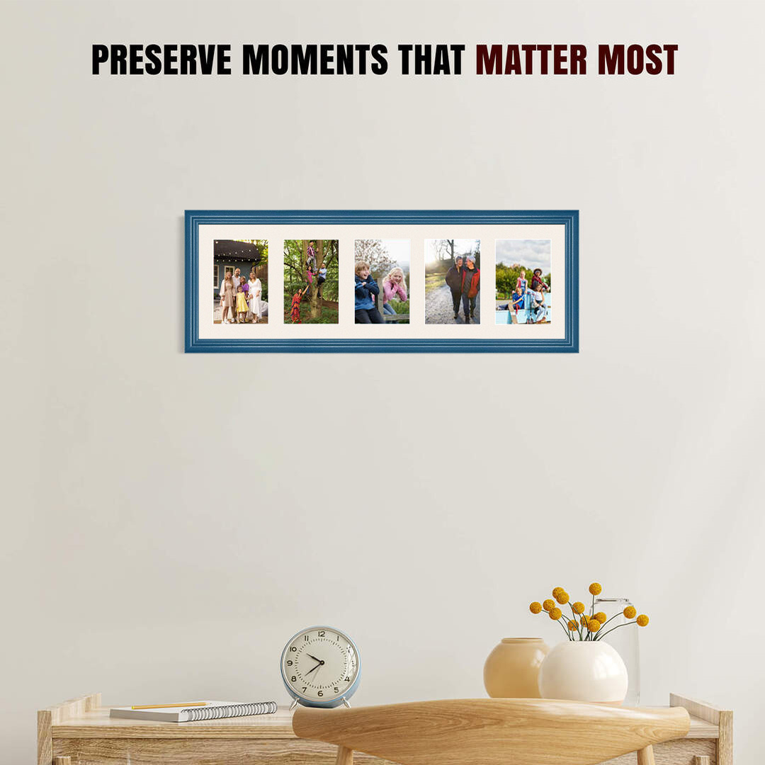 26x8" Navy Blue Classic Multi Aperture Photo Frame - Fits 6x4" (x5) Photos | Collage Frame thumbnail 2