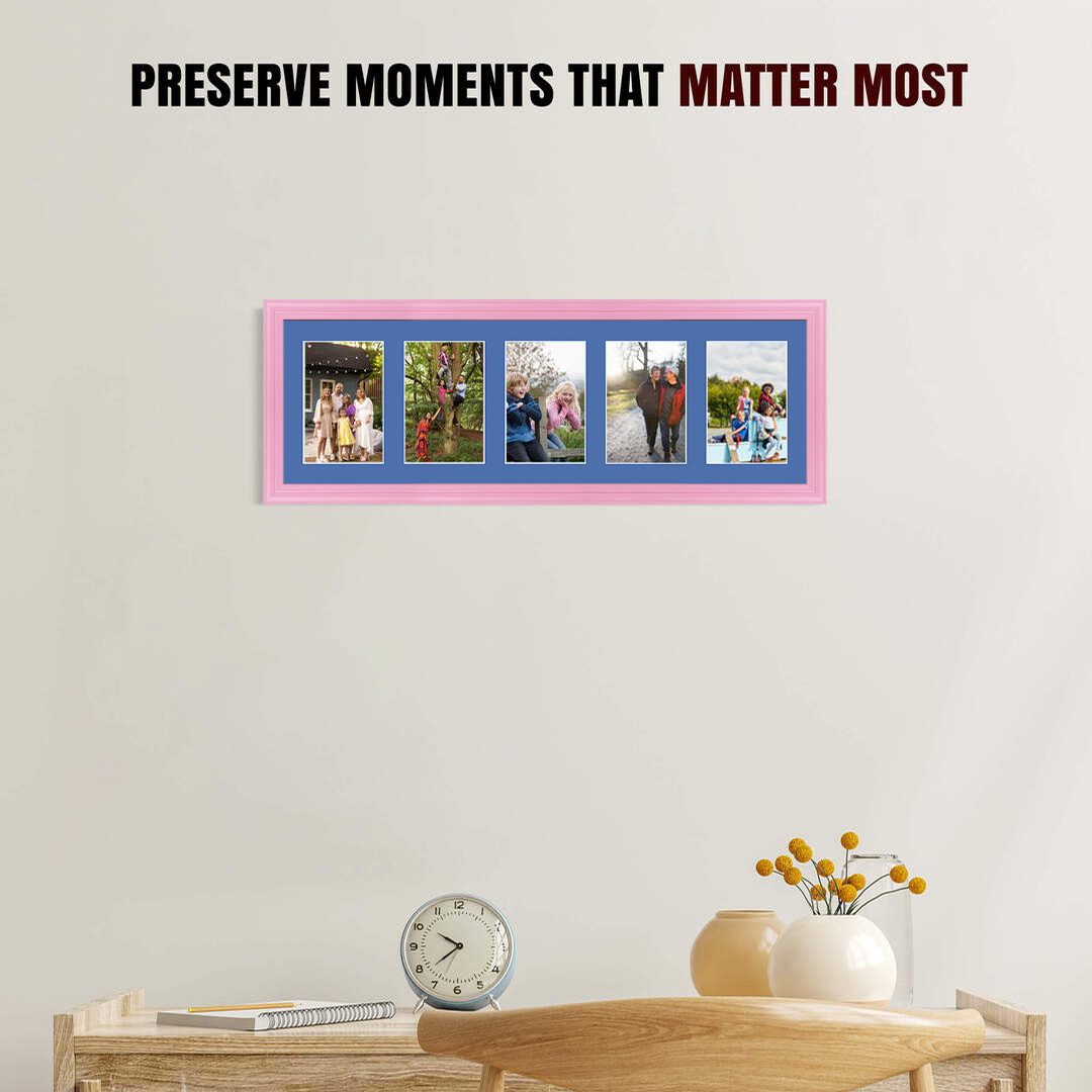 26x8" Pastel Pink Classic Multi Aperture Photo Frame - Fits 6x4" (x5) Photos | Collage Frame thumbnail 2