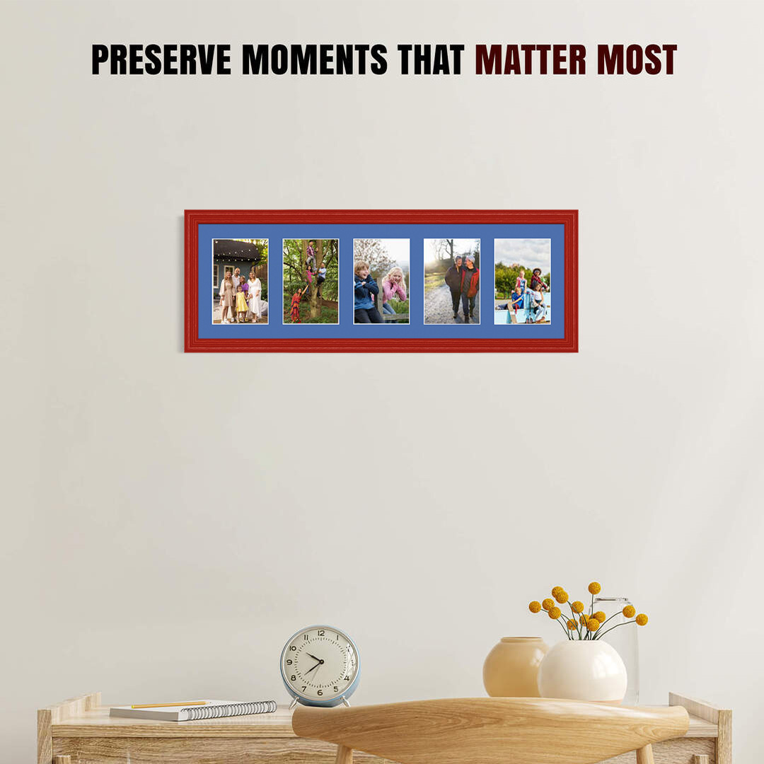 26x8" Classic Red Multi Aperture Photo Frame - Fits 6x4" (x5) Photos | Collage Frame thumbnail 2