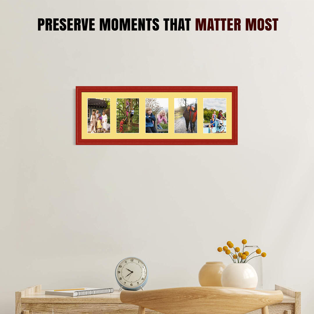 26x8" Red Classic Multi Aperture Photo Frame Holds 6x4" (x5) Photos With Primrose Mount | Modern Collage Frame thumbnail 2