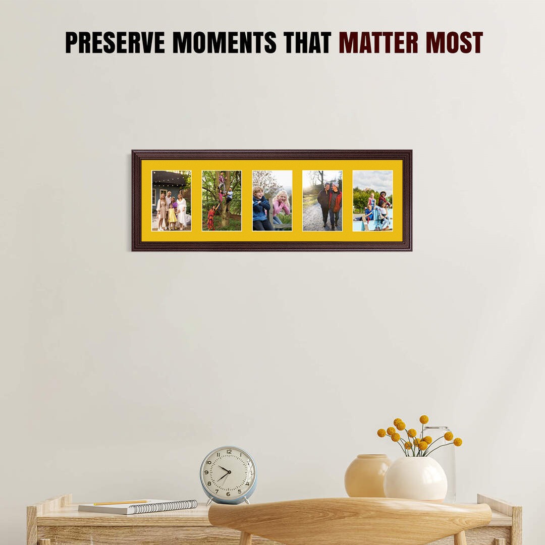 26x8" Rose Wood Classic Multi Aperture Photo Frame - Fits 6x4" (x5) Photos | Collage Frame thumbnail 2
