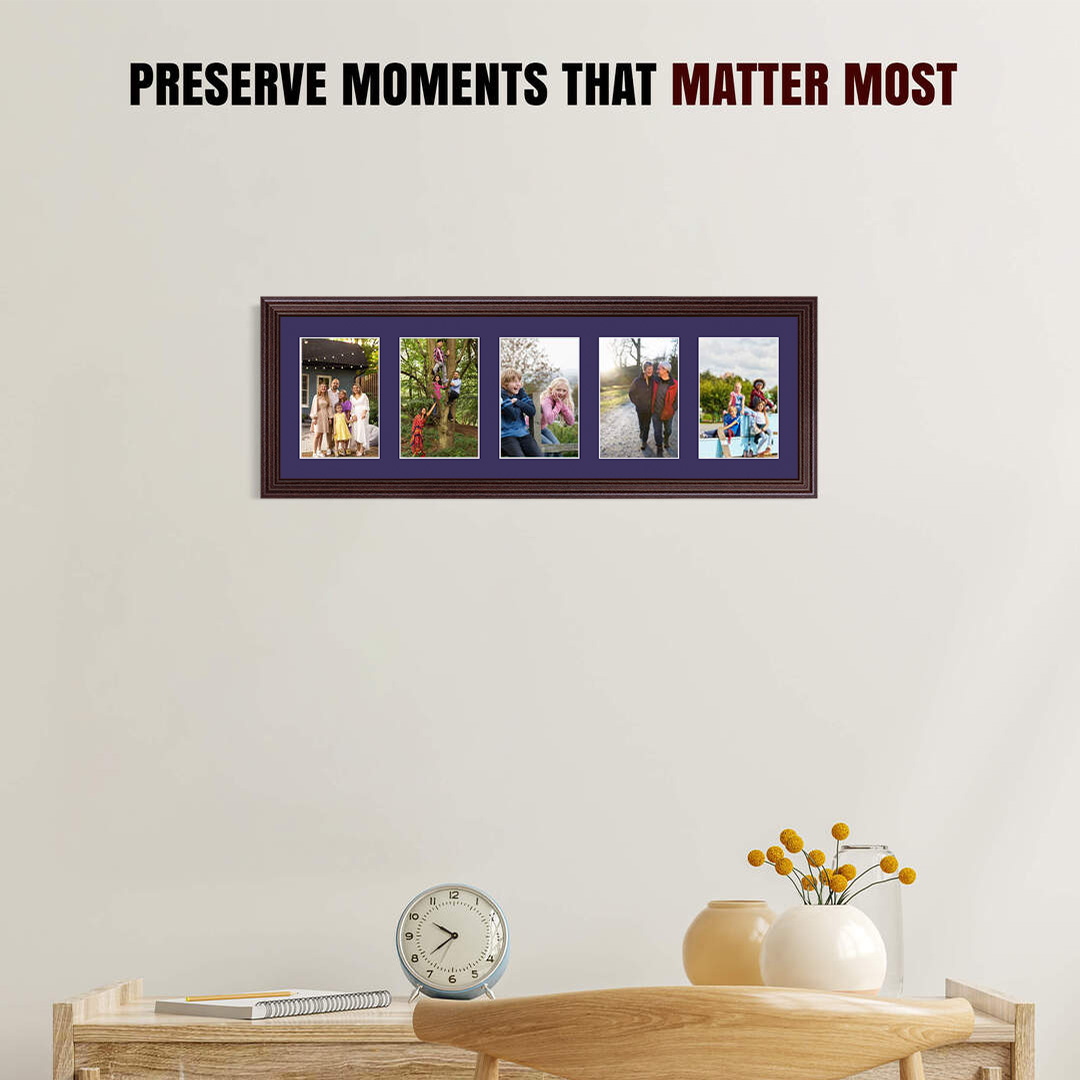 26x8" Rose Wood Classic Multi Aperture Photo Frame - Fits 6x4" (x5) Photos | Collage Frame thumbnail 2