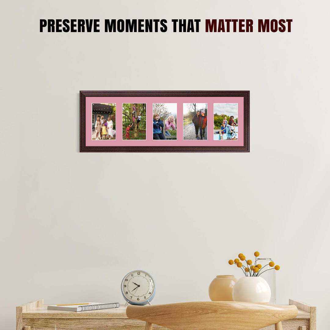 26x8" Classic Rose Wood Multi Aperture Photo Frame - Fits 6x4" (x5) Photos | Collage Frame thumbnail 2