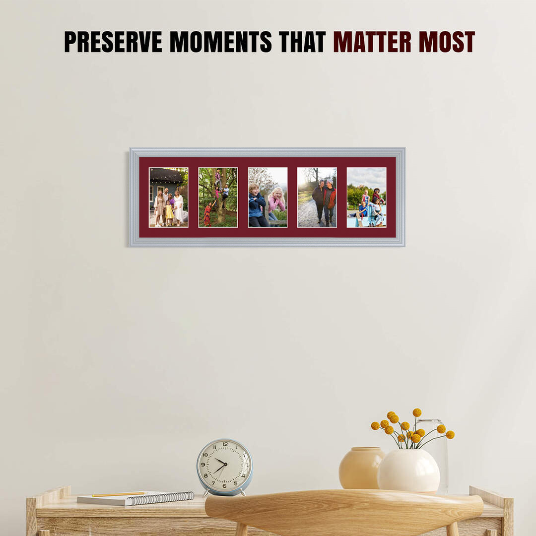 26x8" Silver Classic Multi Aperture Photo Frame - Fits 6x4" (x5) Photos | Collage Frame thumbnail 2