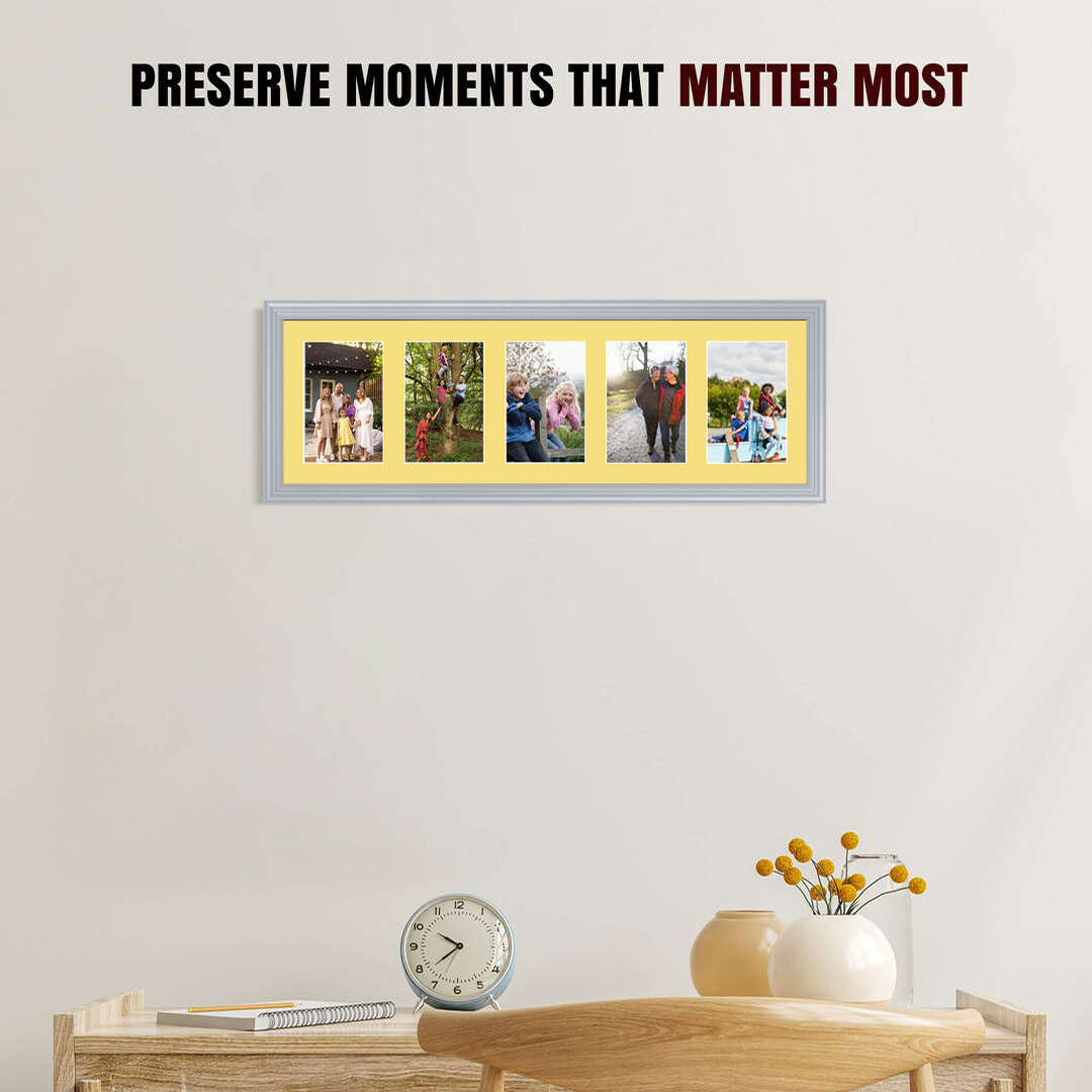 26x8" Classic Silver Multi Aperture Photo Frame - Fits 6x4" (x5) Photos | Collage Frame thumbnail 2
