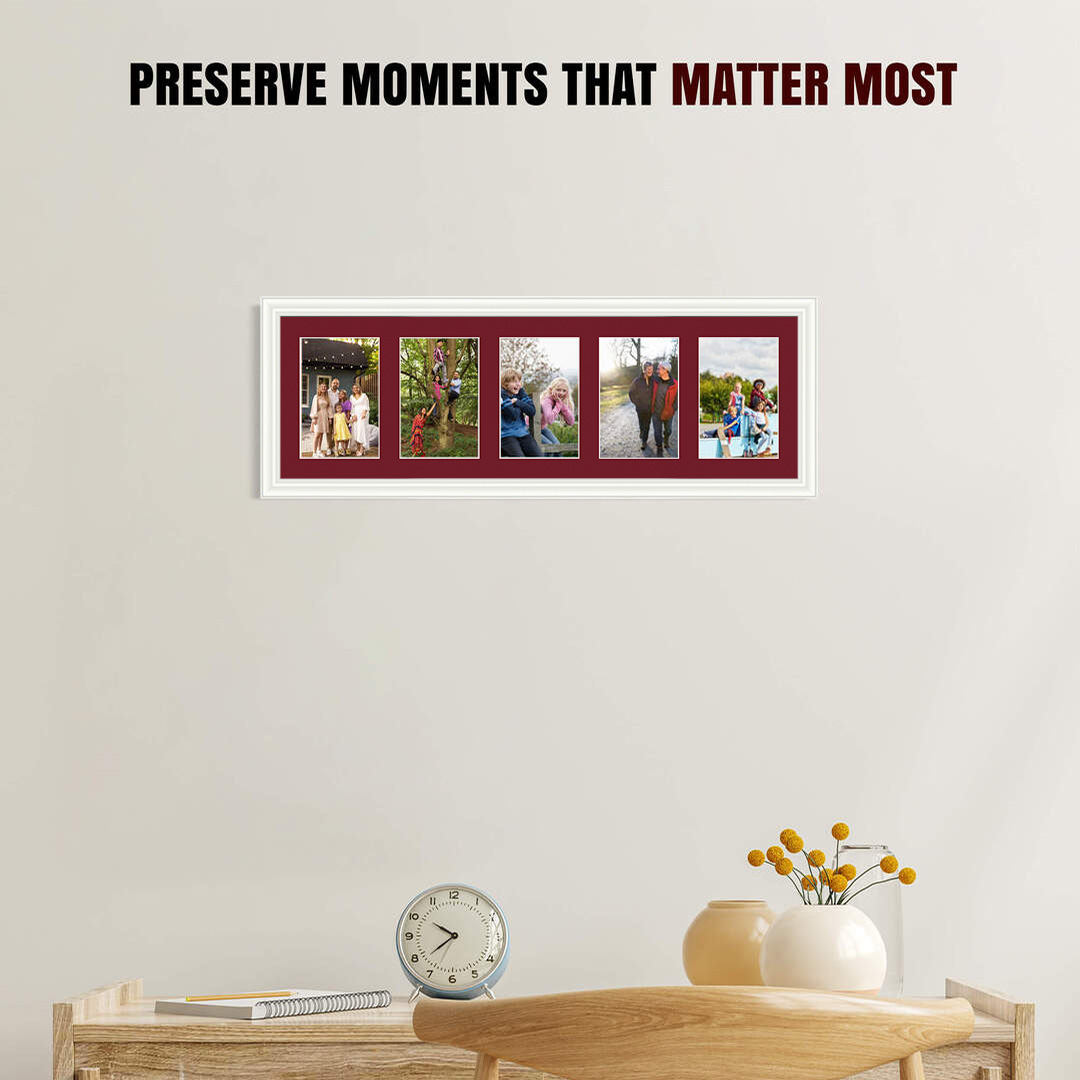 26x8" Classic White Multi Aperture Photo Frame - Fits 6x4" (x5) Photos | Collage Frame thumbnail 2