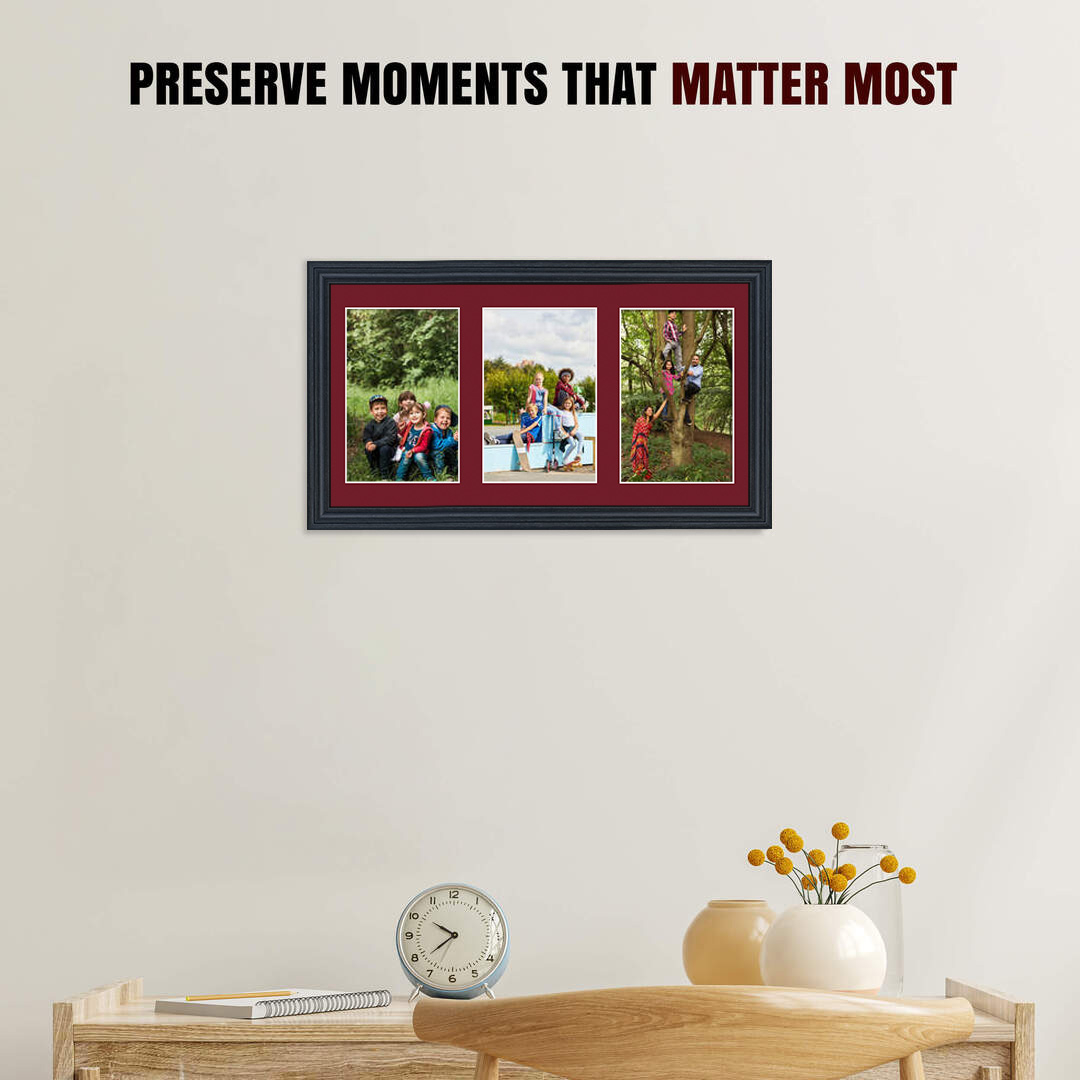 40x20cm Black Classic Multi Aperture Photo Frame - Fits 6x4" (x3) Photos | Collage Frame thumbnail 2