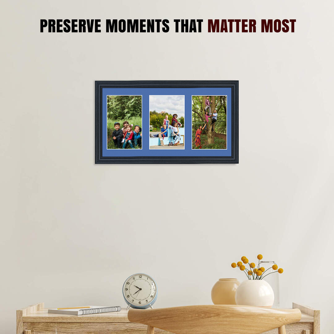 40x20cm Black Classic Multi Aperture Photo Frame - Fits 6x4" (x3) Photos | Collage Frame thumbnail 2