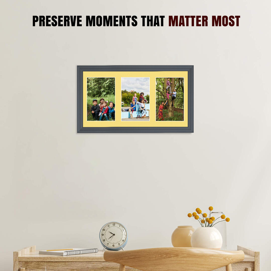 40x20cm Dark Grey Classic Multi Aperture Photo Frame - Fits 6x4" (x3) Photos | Collage Frame thumbnail 2