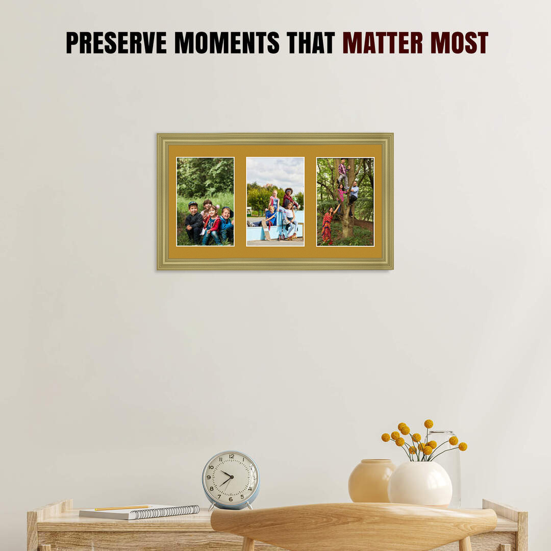 40x20cm Classic Gold Multi Aperture Photo Frame - Fits 6x4" (x3) Photos | Collage Frame thumbnail 2