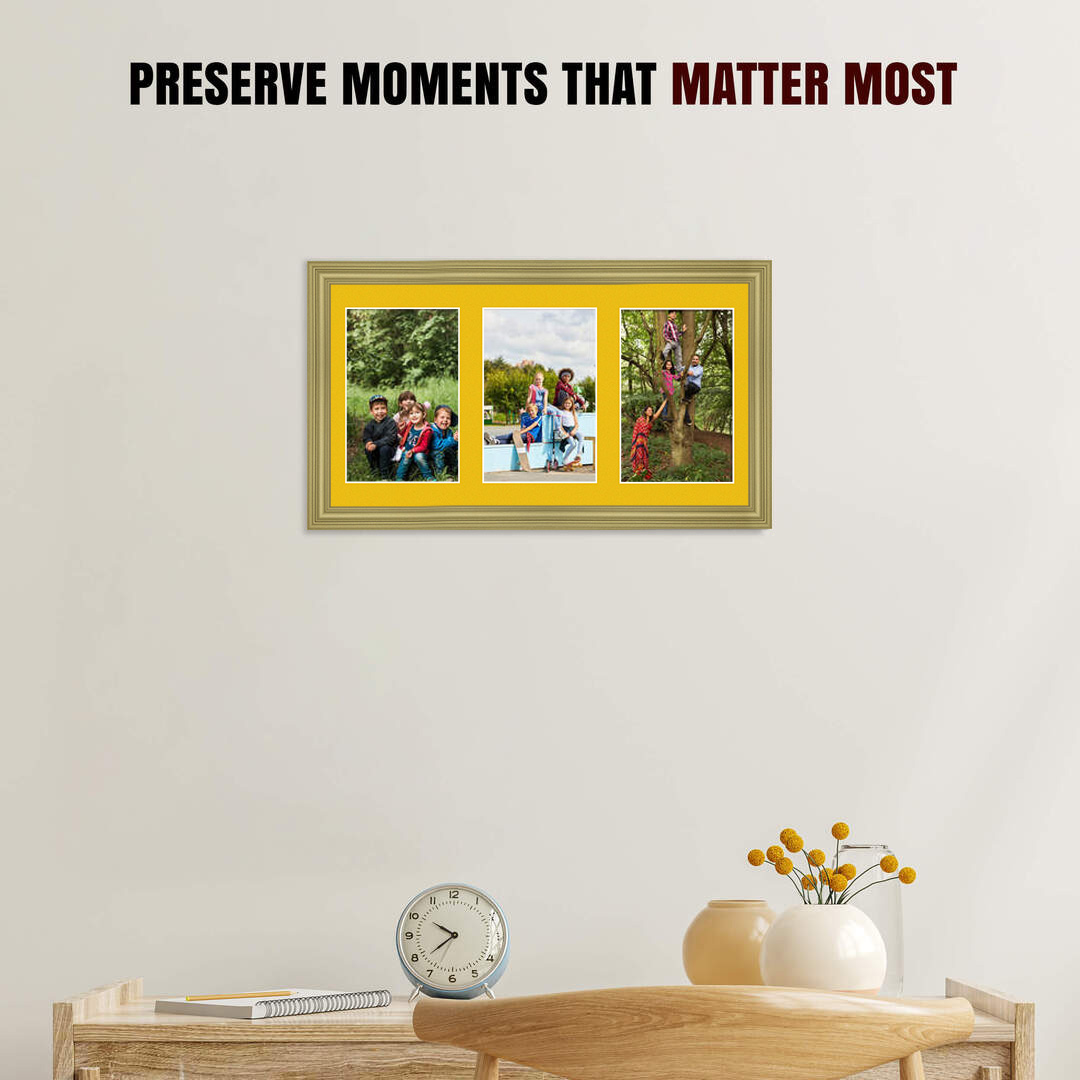 40x20cm Gold Classic Multi Aperture Photo Frame - Fits 6x4" (x3) Photos | Collage Frame thumbnail 2