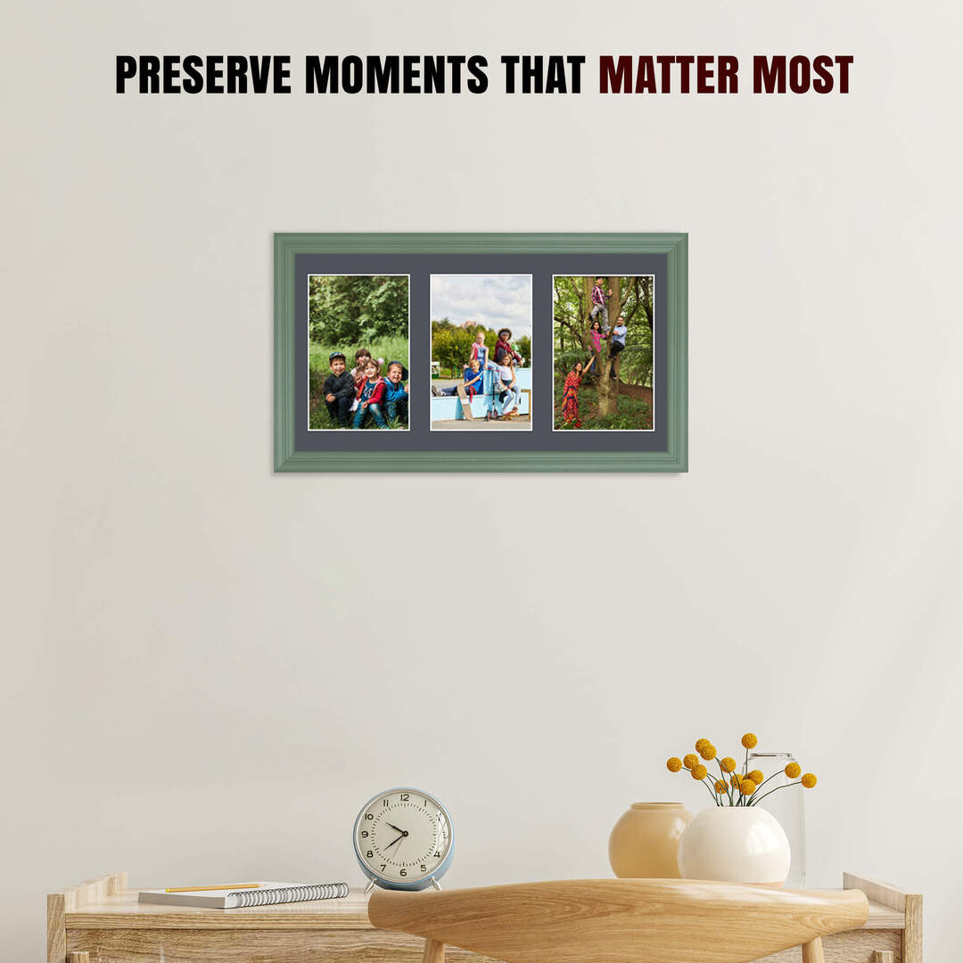 40x20cm Classic Green Multi Aperture Photo Frame - Fits 6x4" (x3) Photos | Collage Frame thumbnail 2
