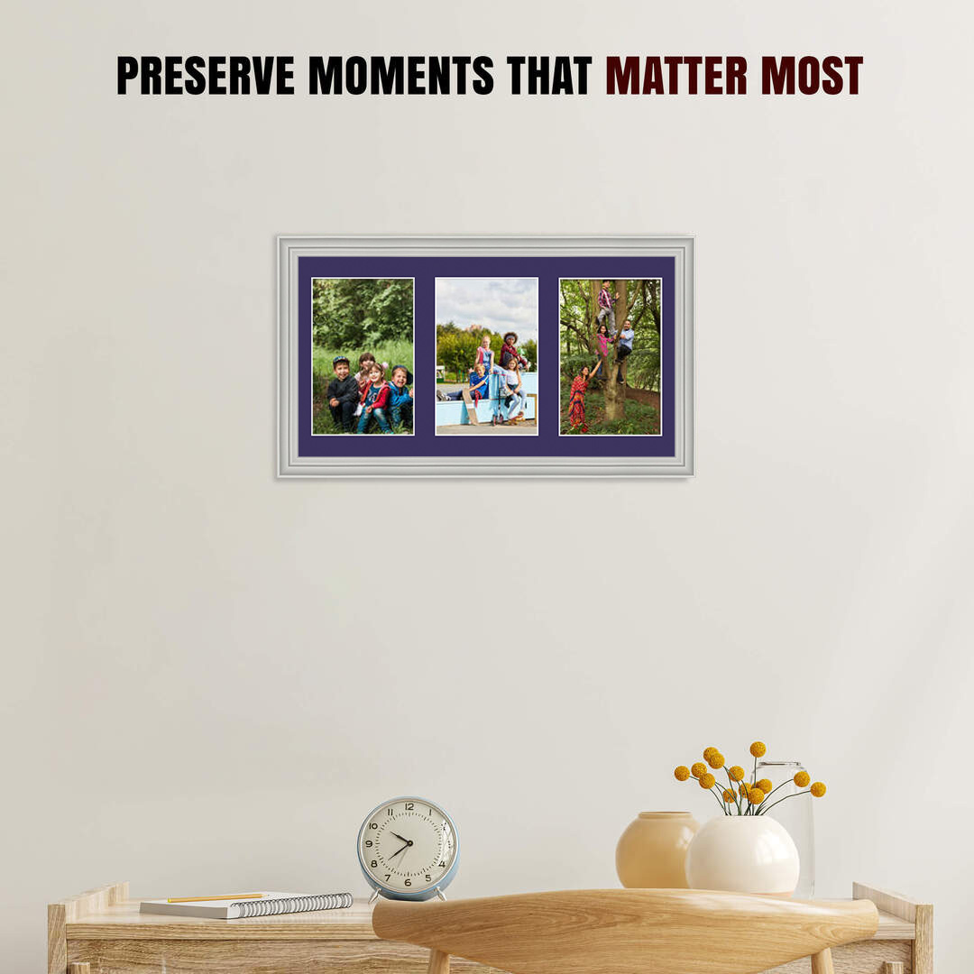 40x20cm Light Grey Classic Multi Aperture Photo Frame Holds 6x4" (x3) Photos With Damson Mount | Modern Collage Frame thumbnail 2
