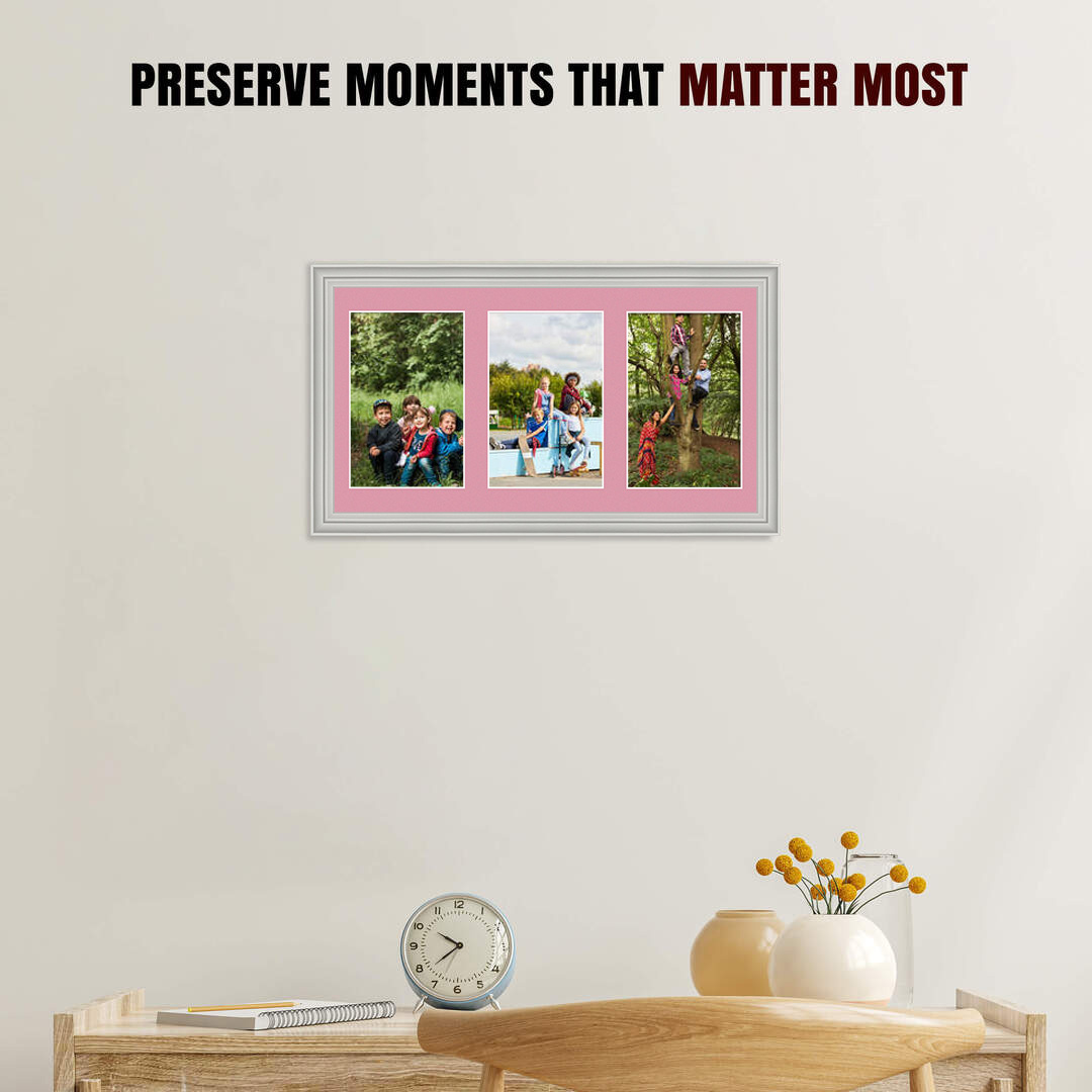 40x20cm Light Grey Classic Multi Aperture Photo Frame Holds 6x4" (x3) Photos With Dusty Rose Mount | Modern Collage Frame thumbnail 2