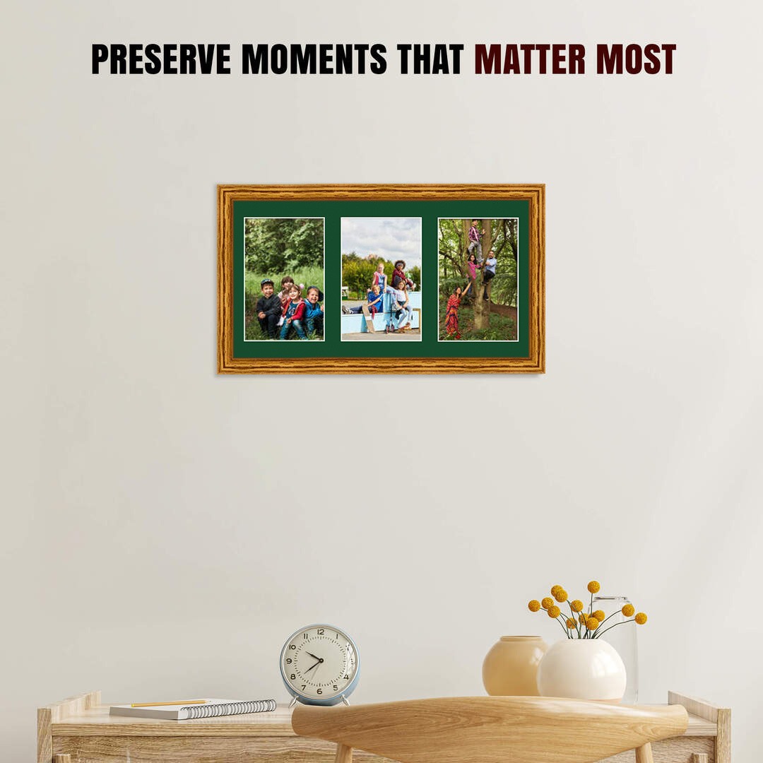 40x20cm Classic Oak Multi Aperture Photo Frame - Fits 6x4" (x3) Photos | Collage Frame thumbnail 2