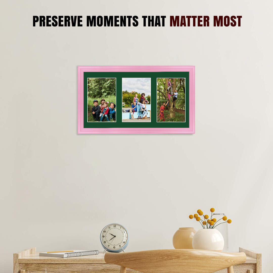 40x20cm Classic Pastel Pink Multi Aperture Photo Frame - Fits 6x4" (x3) Photos | Collage Frame thumbnail 2