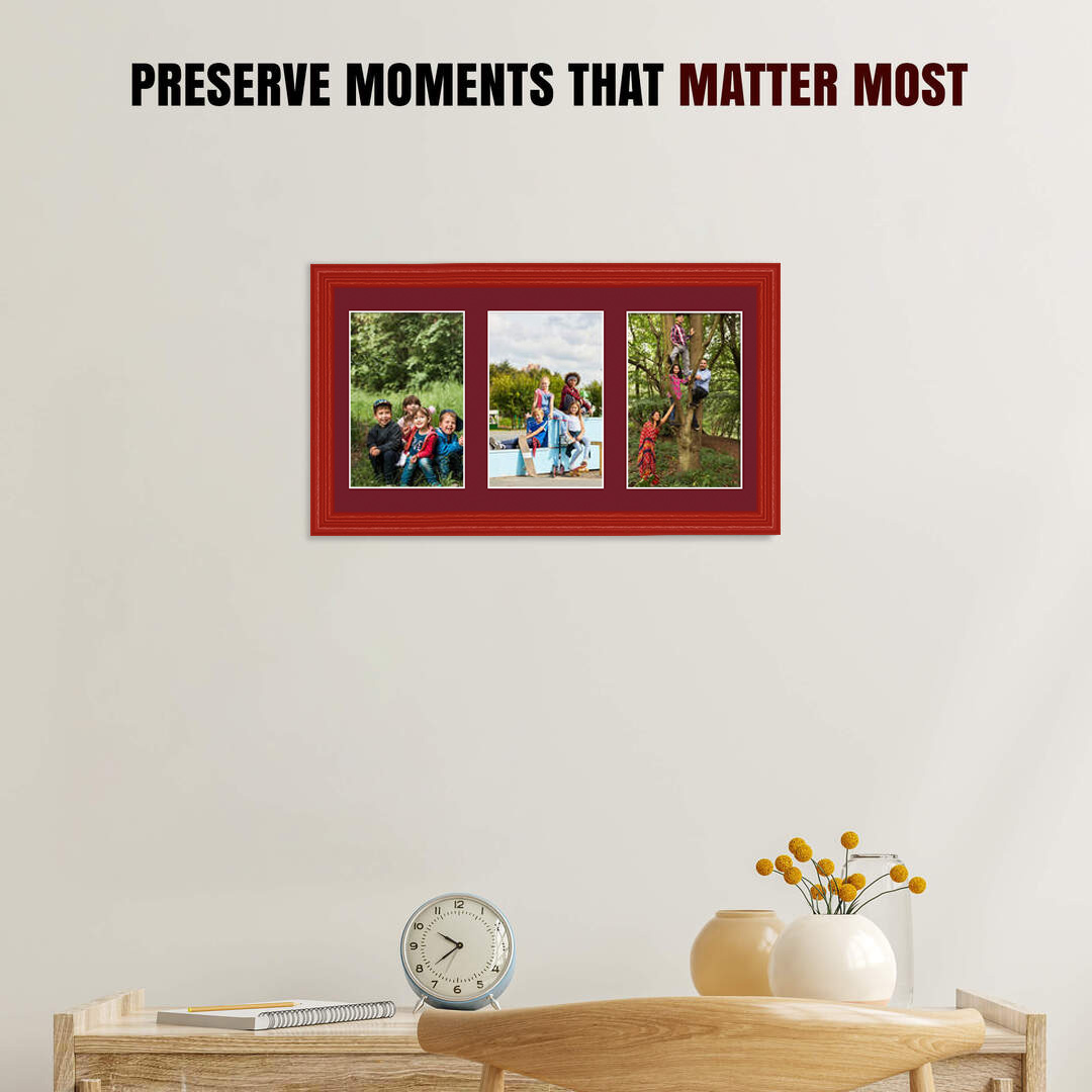 40x20cm Red Classic Multi Aperture Photo Frame Holds 6x4" (x3) Photos With Burgundy Mount | Modern Collage Frame thumbnail 2