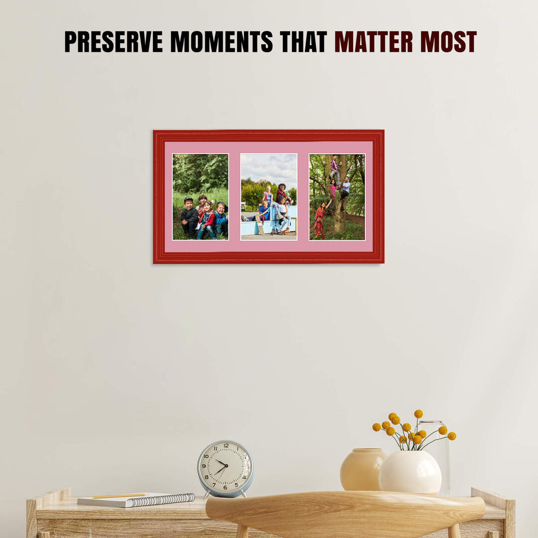 40x20cm Red Classic Multi Aperture Photo Frame - Fits 6x4" (x3) Photos | Collage Frame thumbnail 2