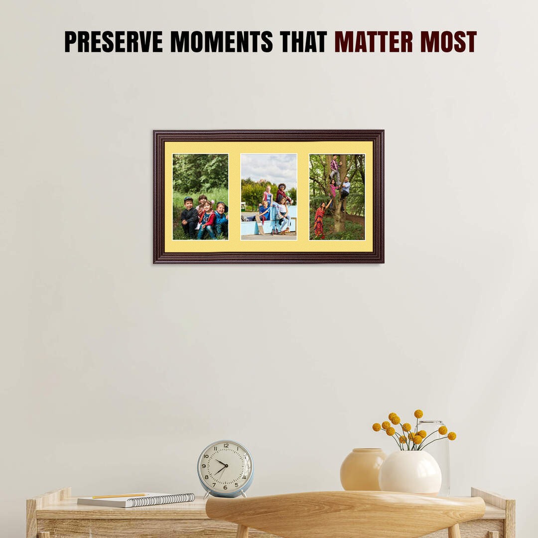 40x20cm Classic Rose Wood Multi Aperture Photo Frame - Fits 6x4" (x3) Photos | Collage Frame thumbnail 2