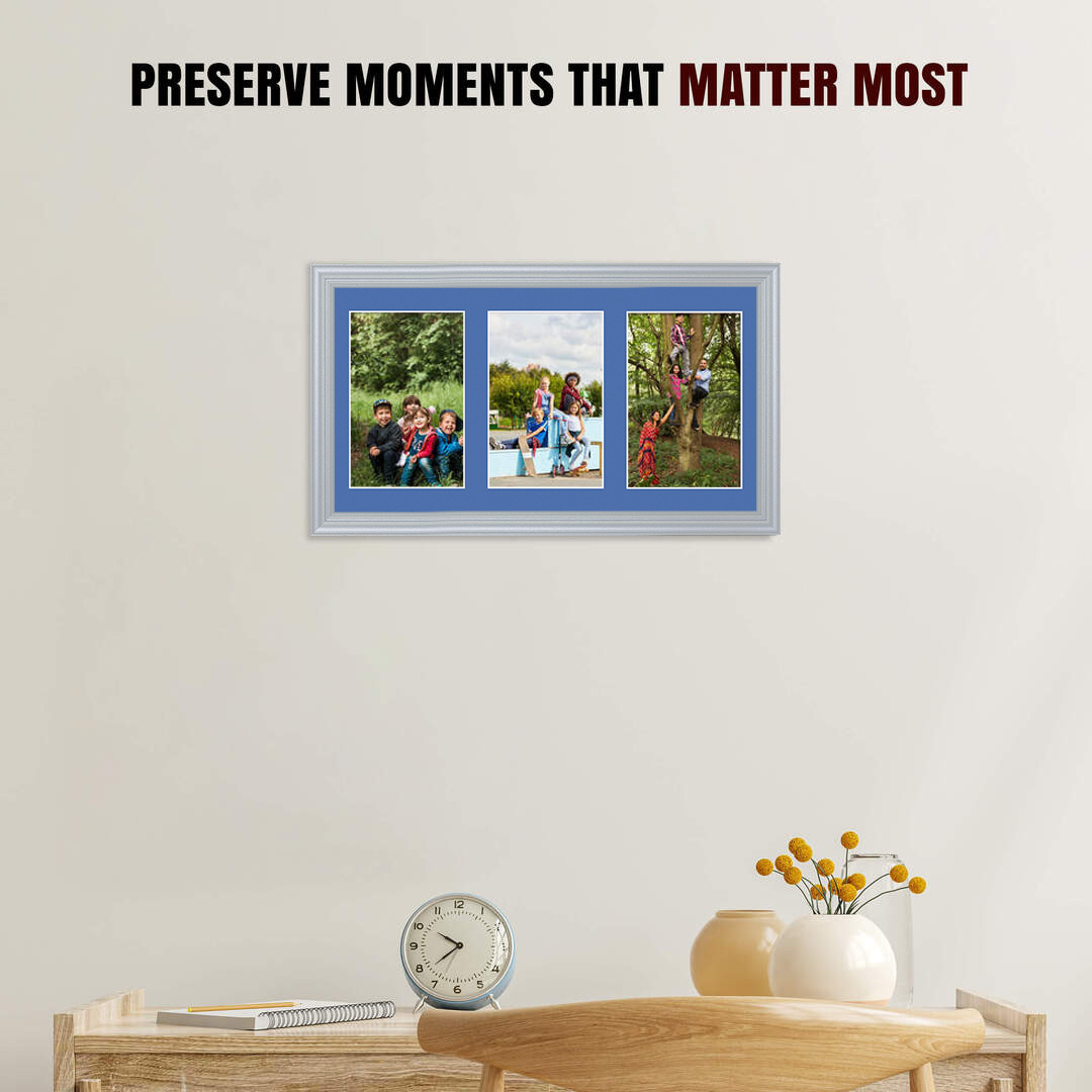 40x20cm Classic Silver Multi Aperture Photo Frame - Fits 6x4" (x3) Photos | Collage Frame thumbnail 2