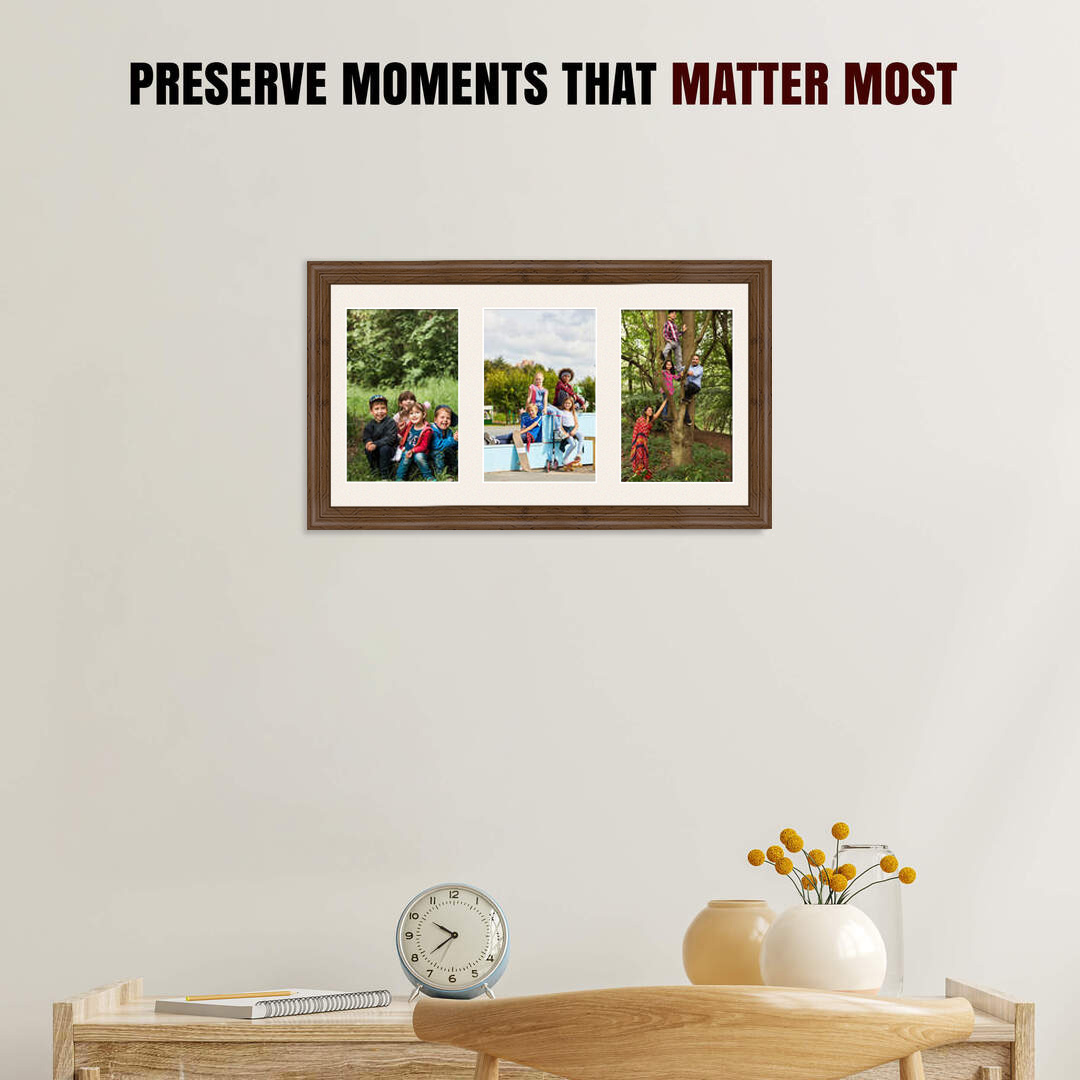 40x20cm Walnut Classic Multi Aperture Photo Frame Holds 6x4" (x3) Photos With Antique White Mount | Modern Collage Frame thumbnail 2