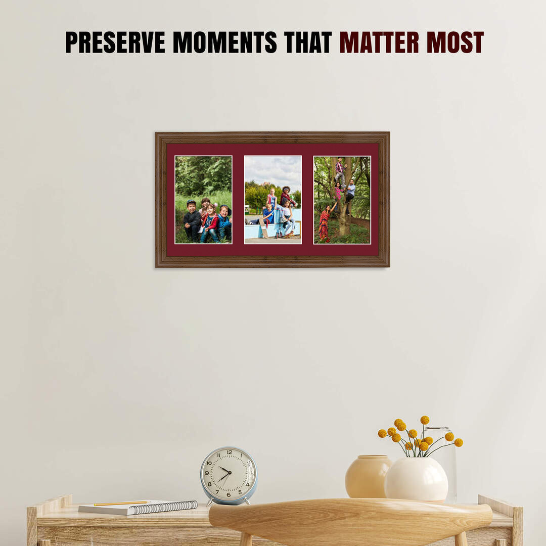 40x20cm Walnut Classic Multi Aperture Photo Frame - Fits 6x4" (x3) Photos | Collage Frame thumbnail 2