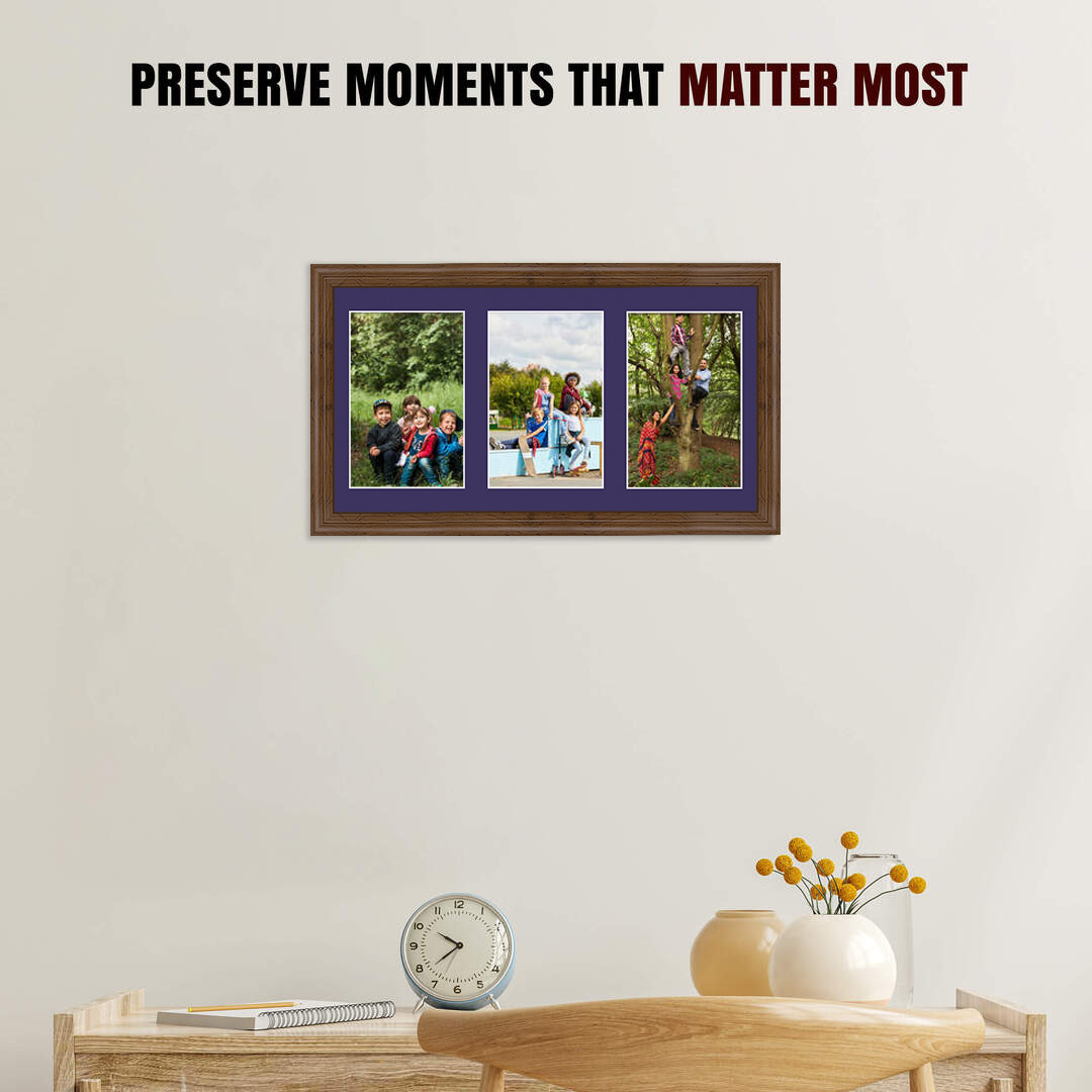 40x20cm Walnut Classic Multi Aperture Photo Frame - Fits 6x4" (x3) Photos | Collage Frame thumbnail 2