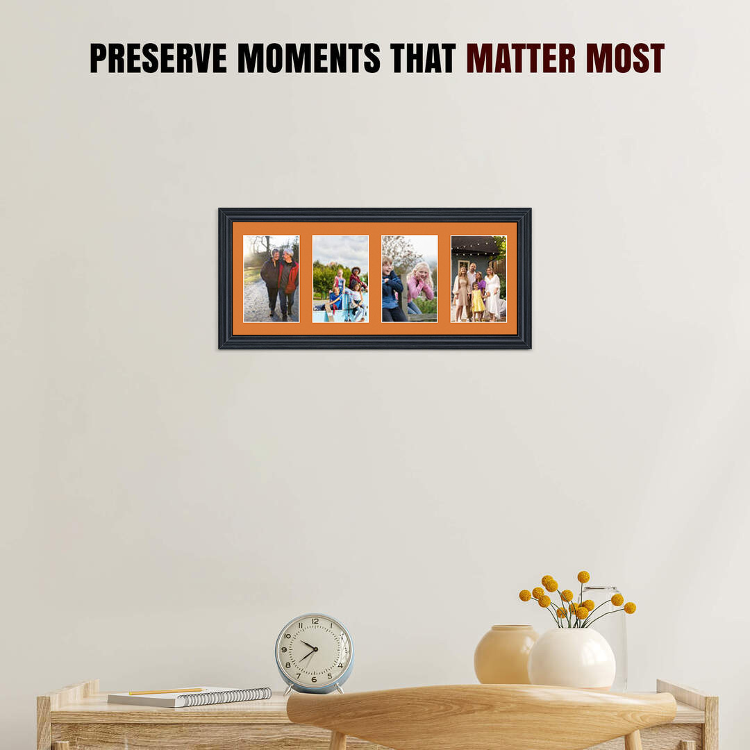 50x20cm Black Classic Multi Aperture Photo Frame - Fits 6x4" (x4) Photos | Collage Frame thumbnail 2