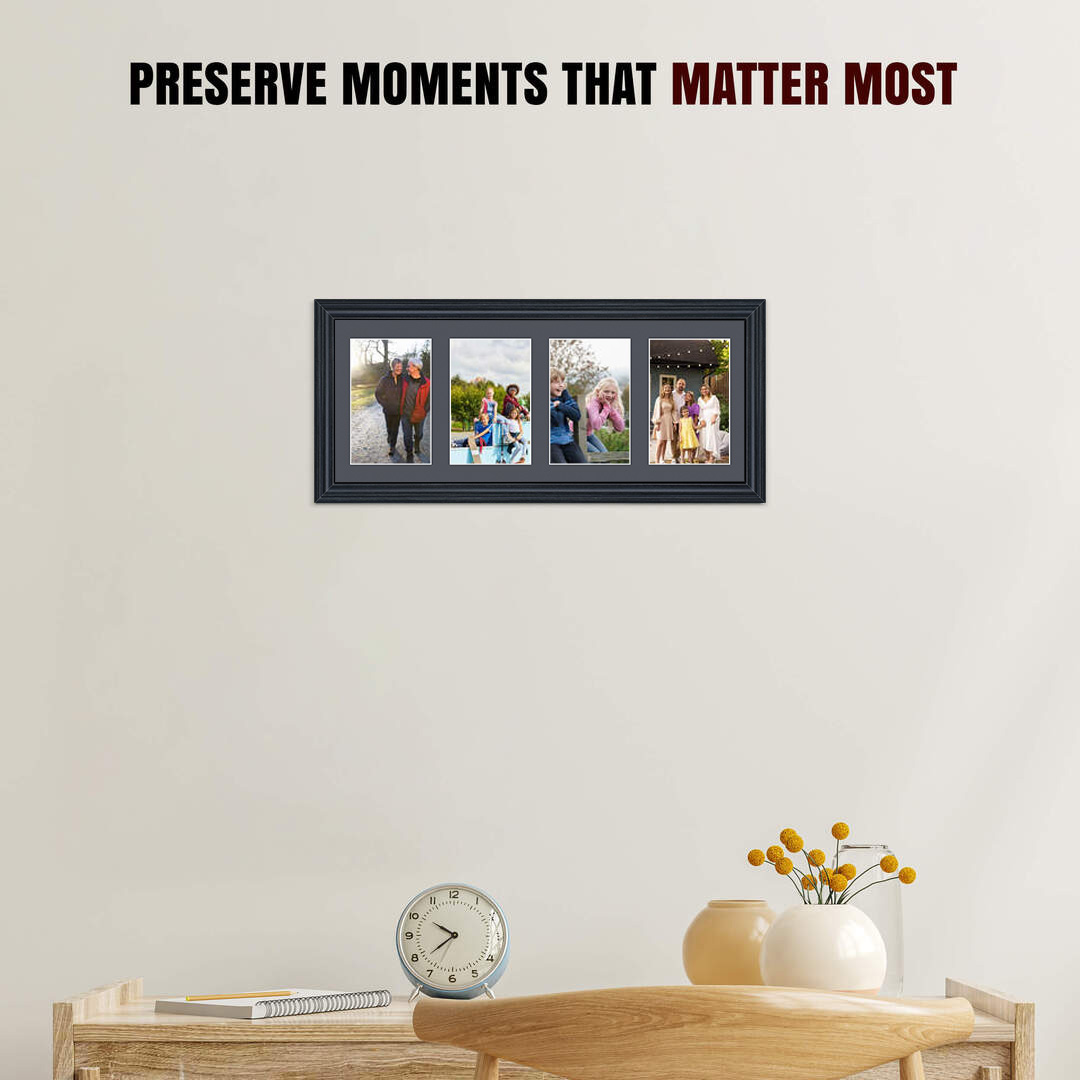 50x20cm Classic Black Multi Aperture Photo Frame - Fits 6x4" (x4) Photos | Collage Frame thumbnail 2