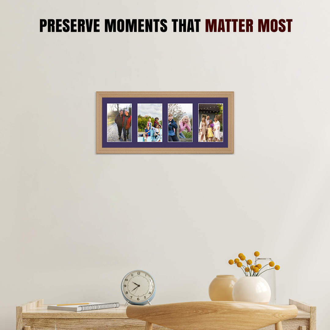 50x20cm Country Pine Classic Multi Aperture Photo Frame Holds 6x4" (x4) Photos With Damson Mount | Modern Collage Frame thumbnail 2