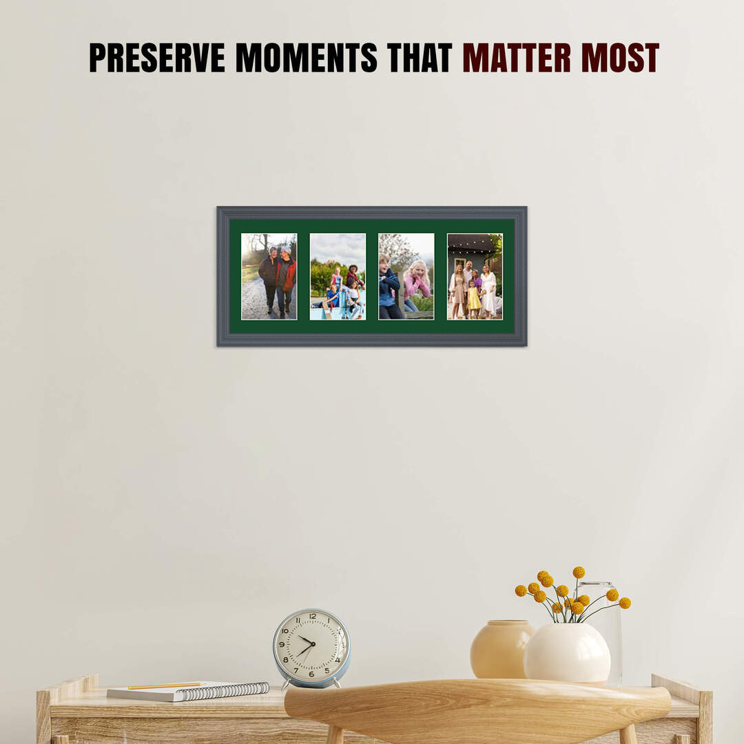 50x20cm Dark Grey Classic Multi Aperture Photo Frame - Fits 6x4" (x4) Photos | Collage Frame thumbnail 2