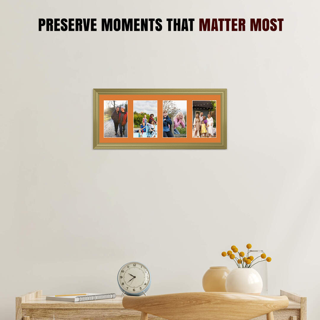 50x20cm Gold Classic Multi Aperture Photo Frame - Fits 6x4" (x4) Photos | Collage Frame thumbnail 2