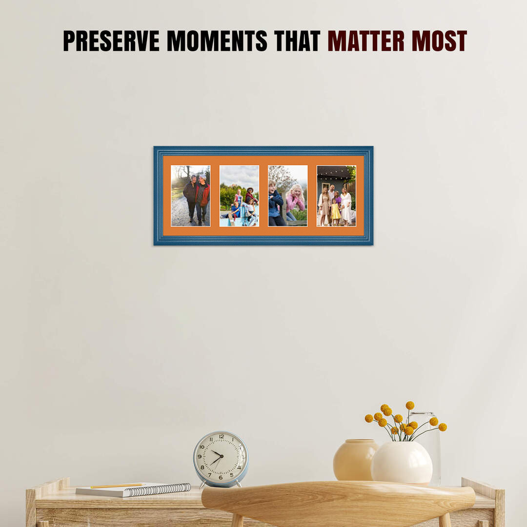50x20cm Navy Blue Classic Multi Aperture Photo Frame - Fits 6x4" (x4) Photos | Collage Frame thumbnail 2