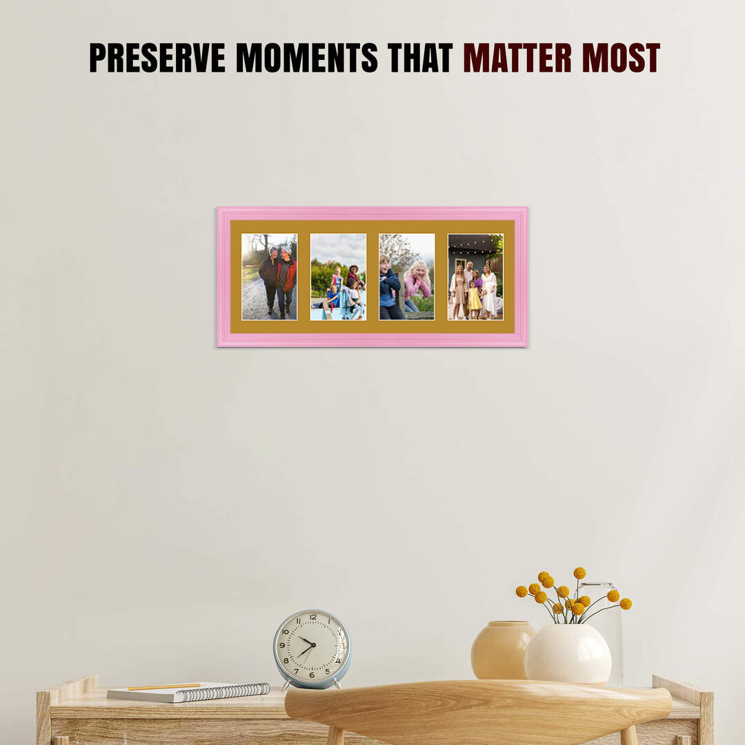 50x20cm Classic Pastel Pink Multi Aperture Photo Frame - Fits 6x4" (x4) Photos | Collage Frame thumbnail 2