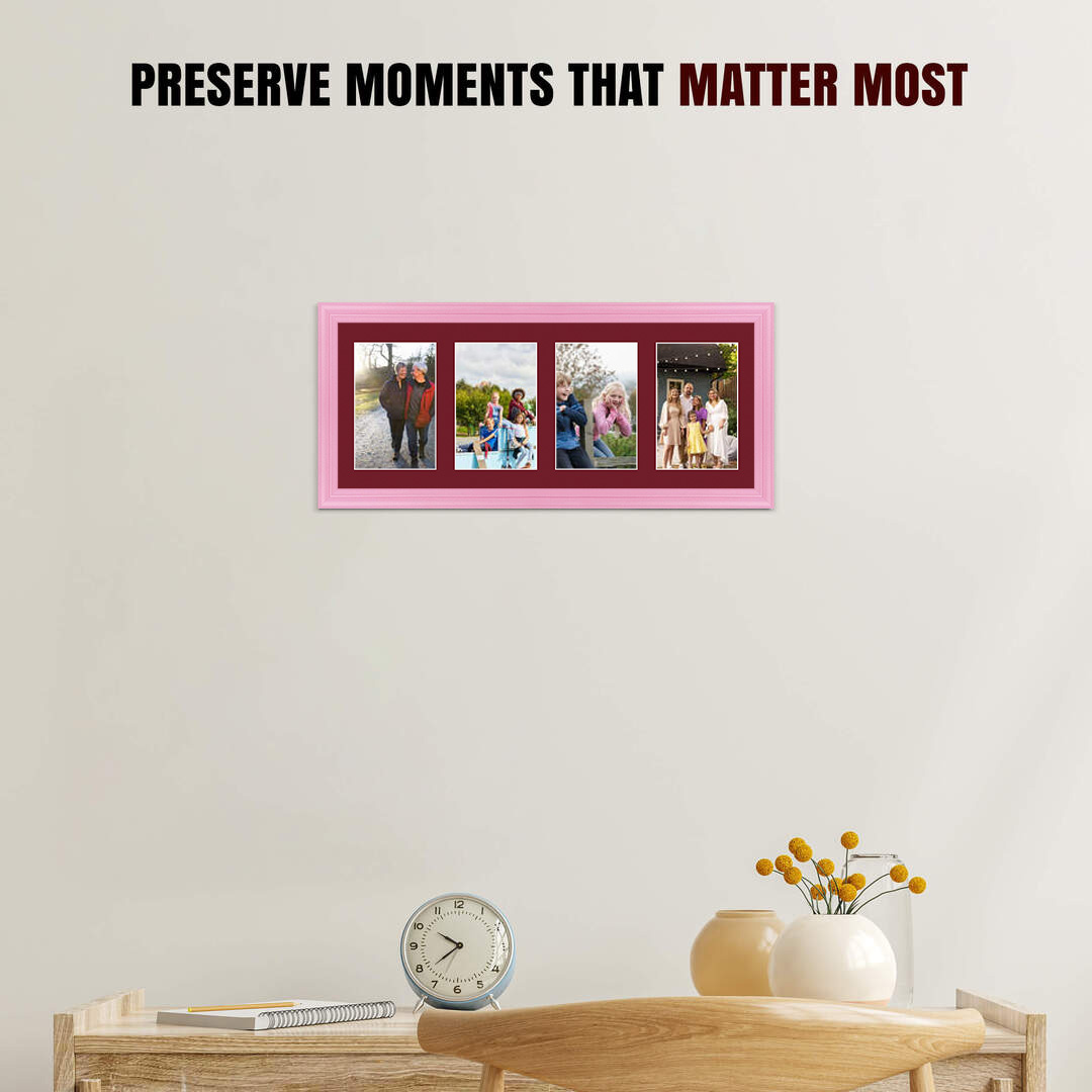 50x20cm Classic Pastel Pink Multi Aperture Photo Frame - Fits 6x4" (x4) Photos | Collage Frame thumbnail 2