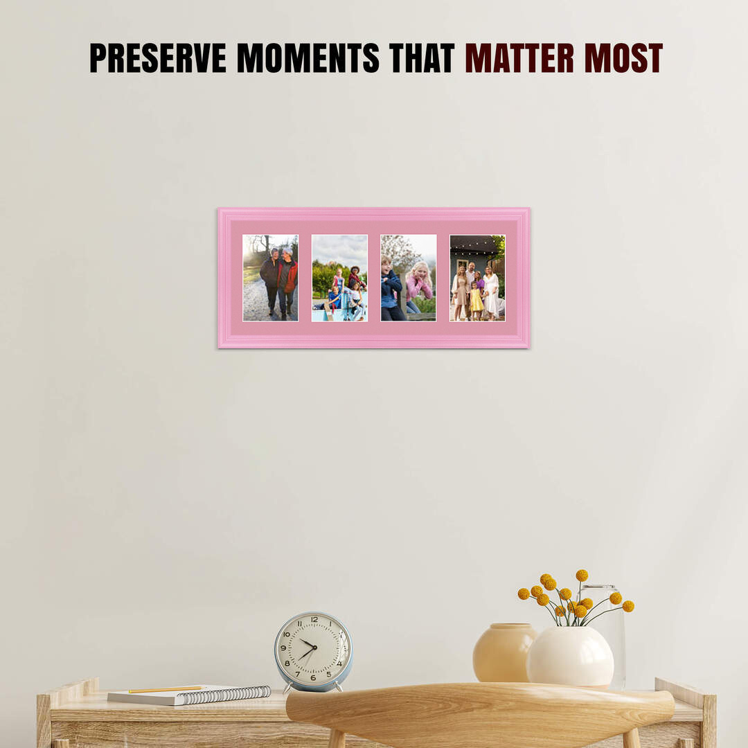 50x20cm Classic Pastel Pink Multi Aperture Photo Frame - Fits 6x4" (x4) Photos | Collage Frame thumbnail 2