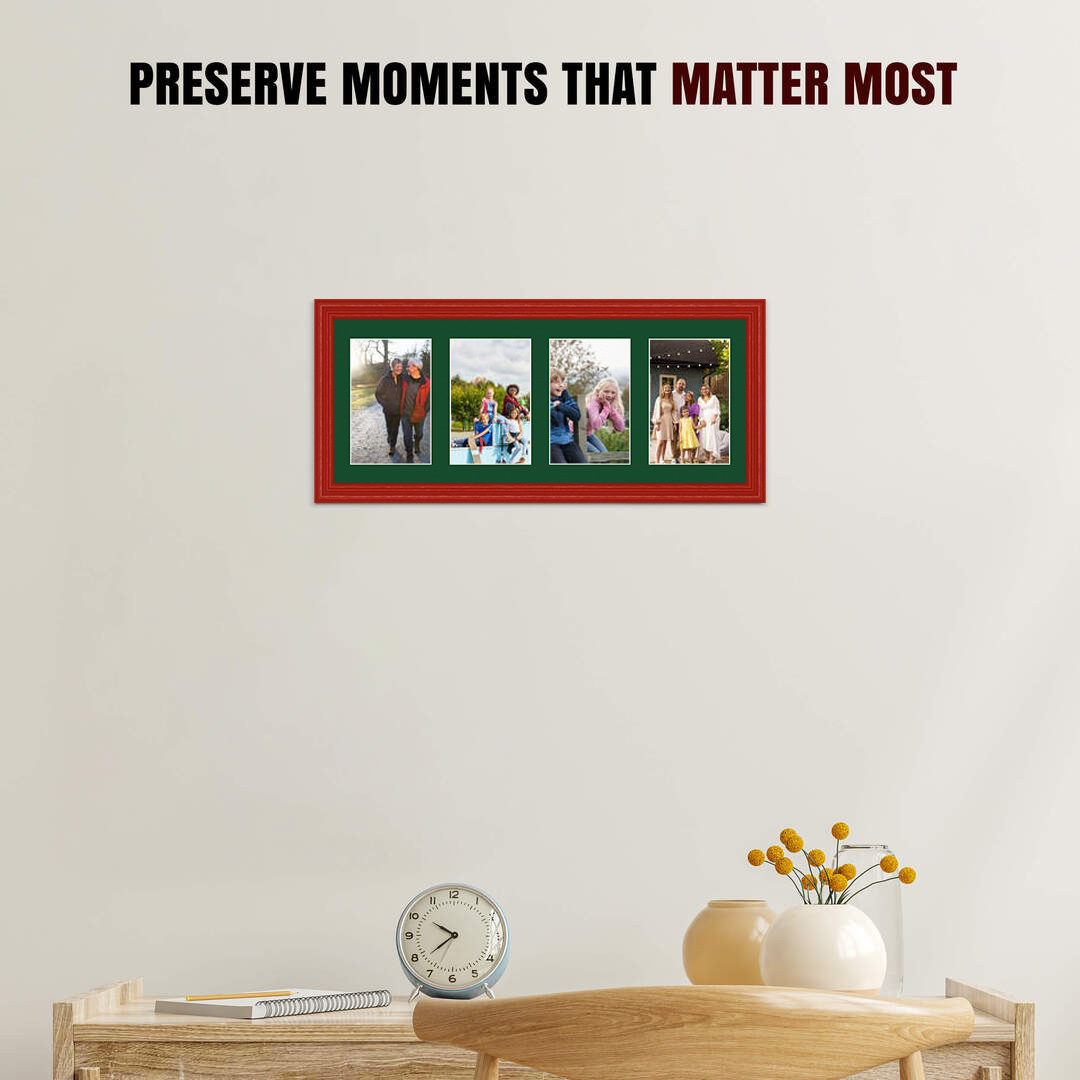 50x20cm Red Classic Multi Aperture Photo Frame - Fits 6x4" (x4) Photos | Collage Frame thumbnail 2