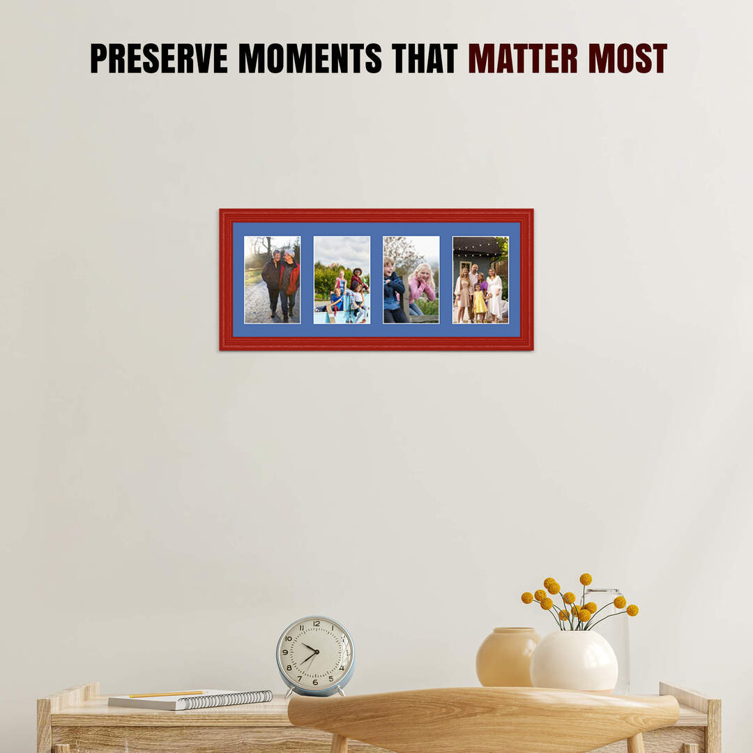 50x20cm Classic Red Multi Aperture Photo Frame - Fits 6x4" (x4) Photos | Collage Frame thumbnail 2