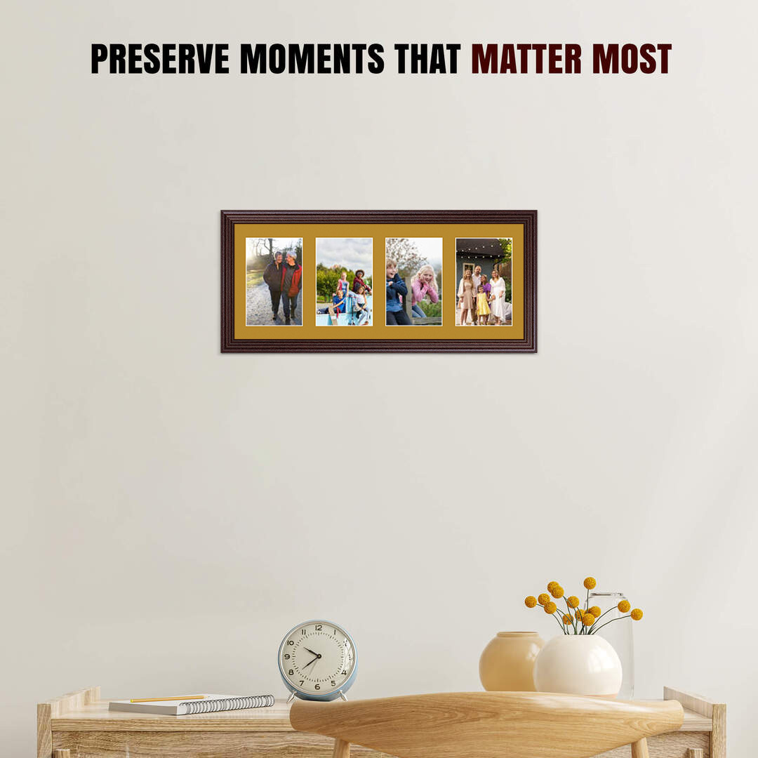 50x20cm Rose Wood Classic Multi Aperture Photo Frame Holds 6x4" (x4) Photos With Antique Gold Mount | Modern Collage Frame thumbnail 2