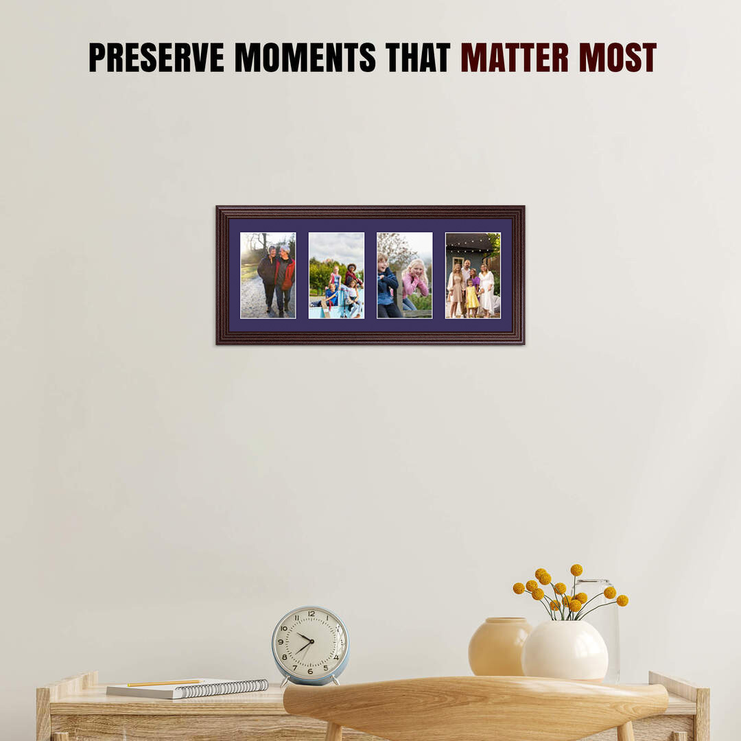 50x20cm Rose Wood Classic Multi Aperture Photo Frame Holds 6x4" (x4) Photos With Damson Mount | Modern Collage Frame thumbnail 2