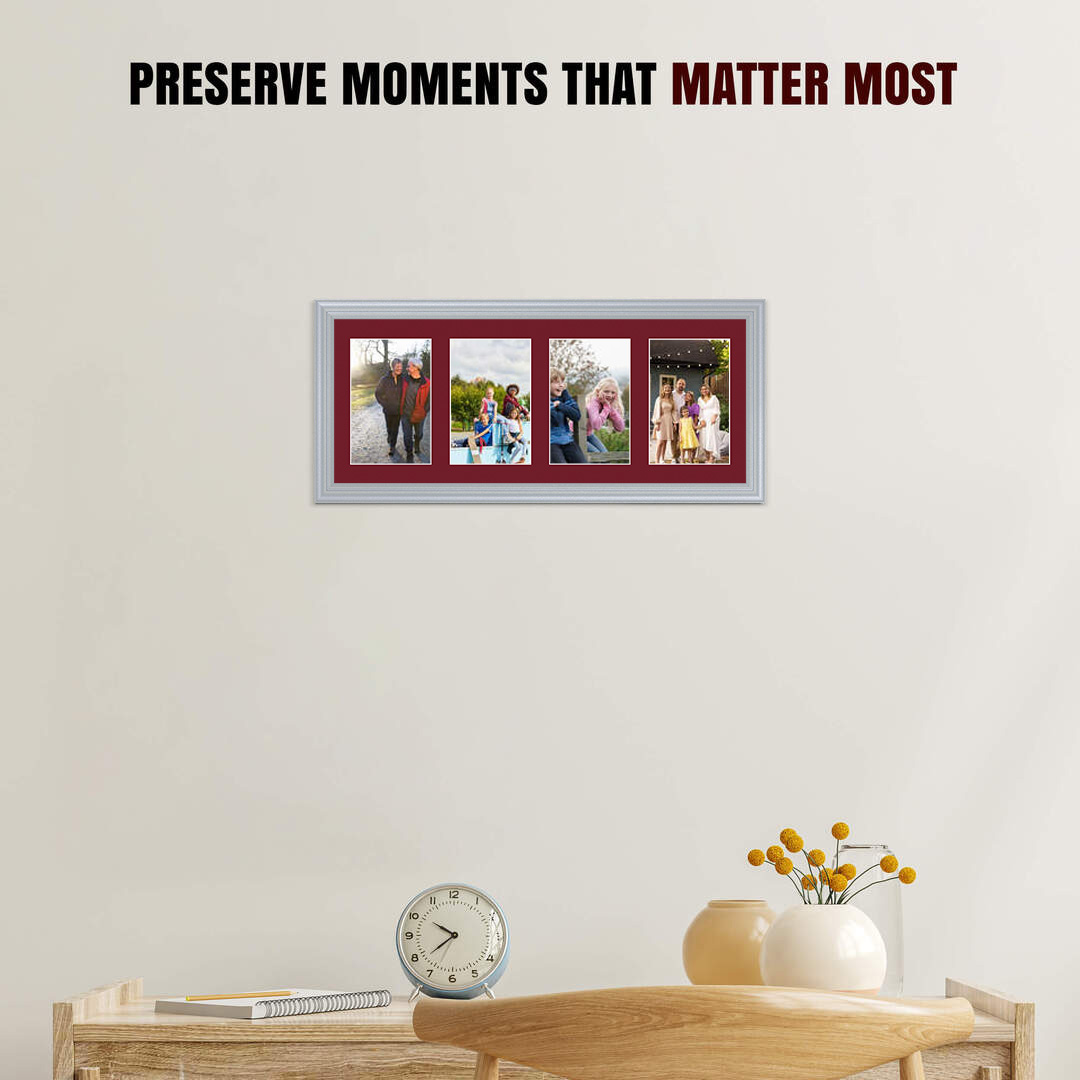 50x20cm Classic Silver Multi Aperture Photo Frame - Fits 6x4" (x4) Photos | Collage Frame thumbnail 2
