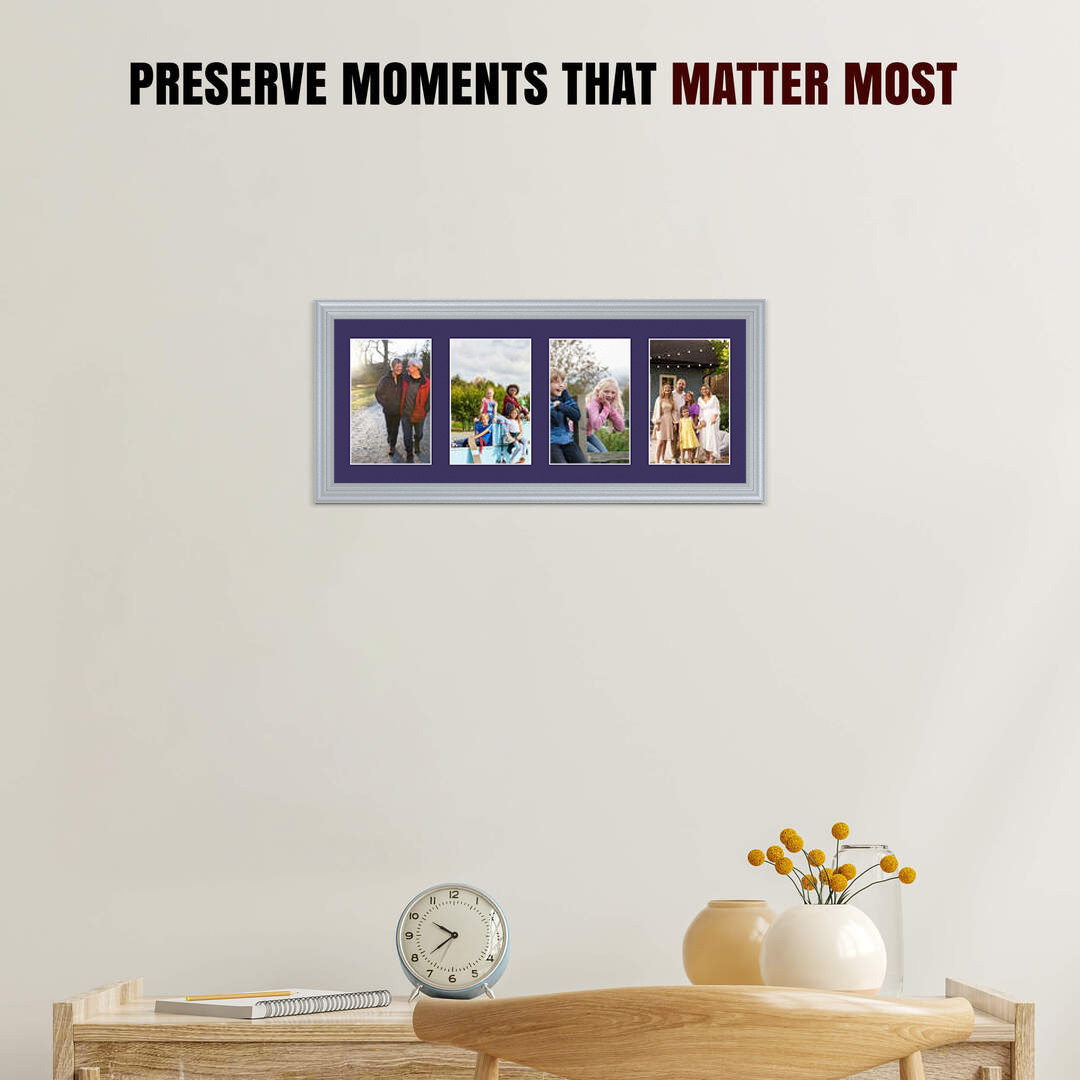 50x20cm Silver Classic Multi Aperture Photo Frame - Fits 6x4" (x4) Photos | Collage Frame thumbnail 2