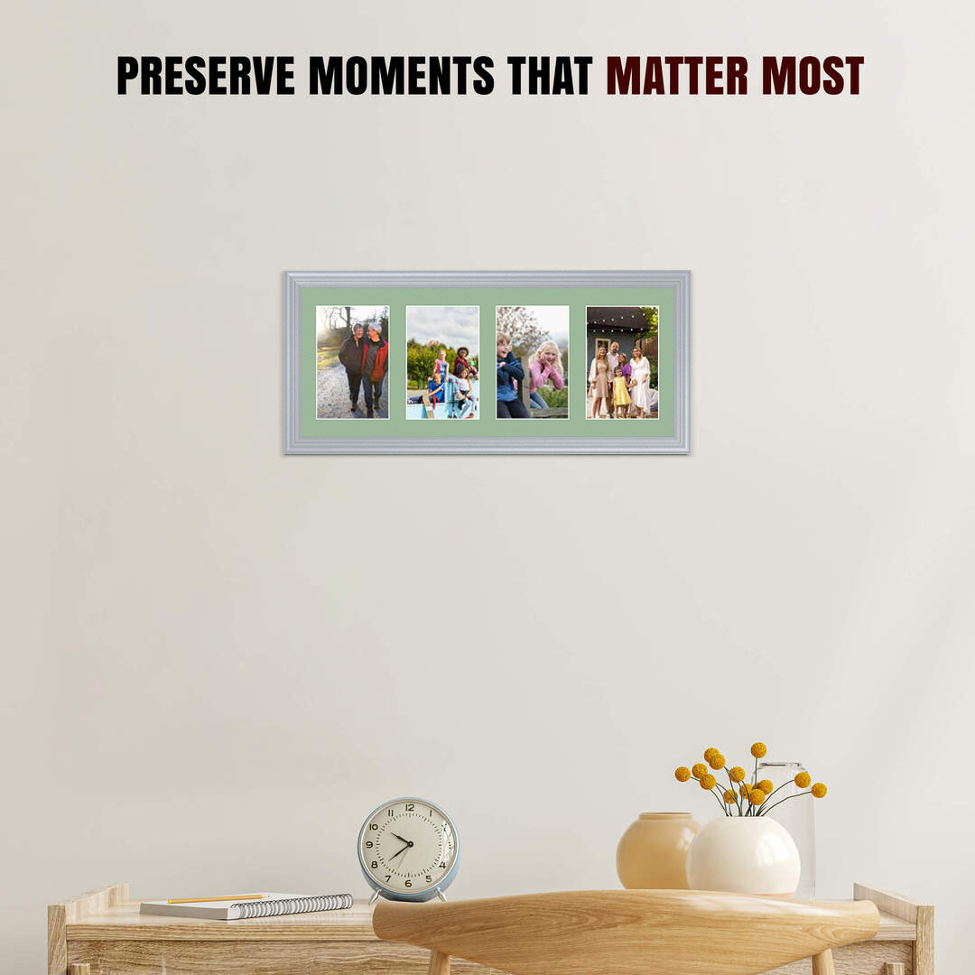 50x20cm Classic Silver Multi Aperture Photo Frame - Fits 6x4" (x4) Photos | Collage Frame thumbnail 2